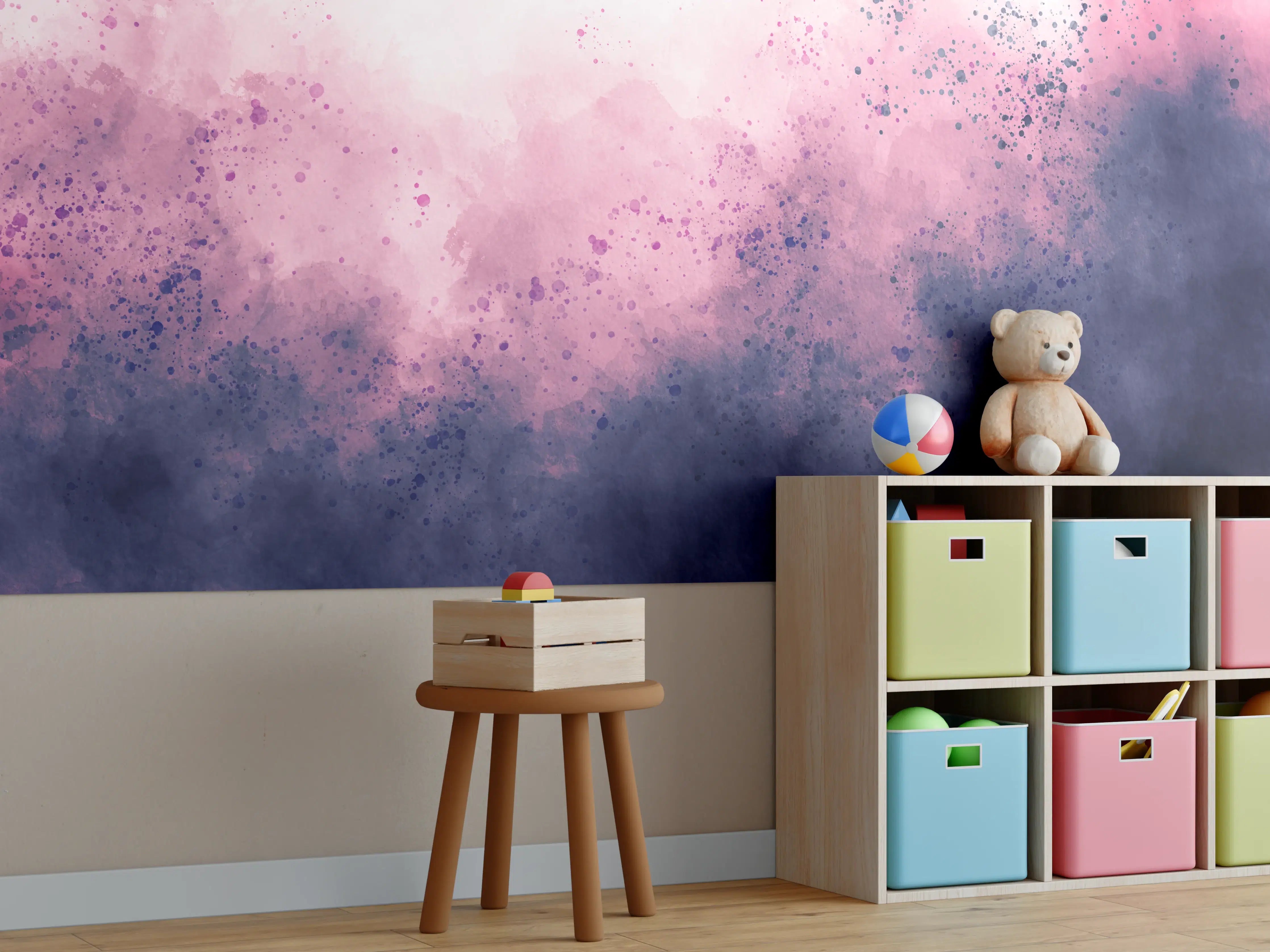 Kinderzimmer Wandgestaltung - Blaue Lila Aquarell Himmel Textur