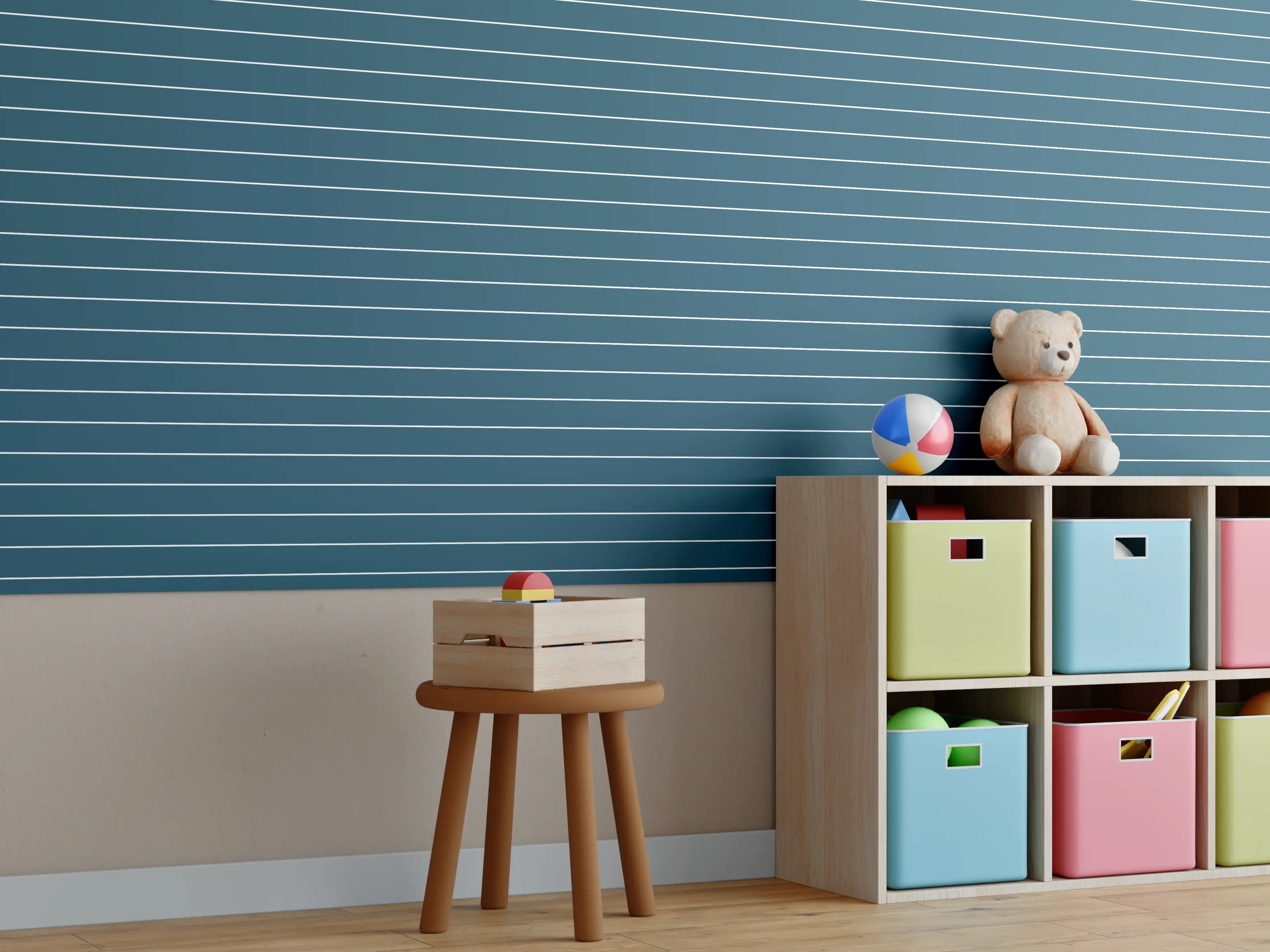 Kinderzimmer Wandgestaltung - Blaue Linien-Designtapete