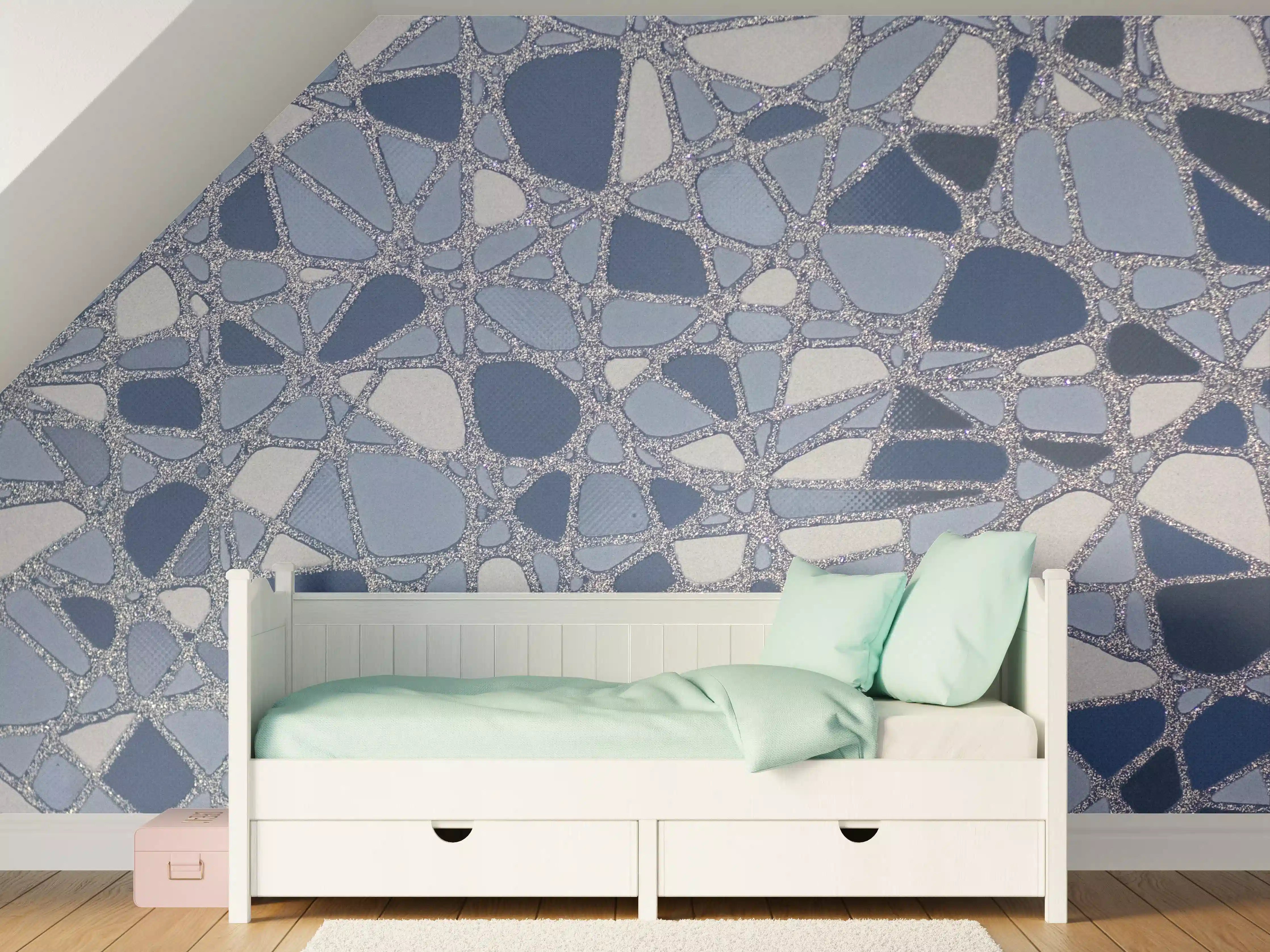 Kinderzimmer Wandgestaltung - Blaue Mosaik-Fliese mit strukturierter Oberfläche