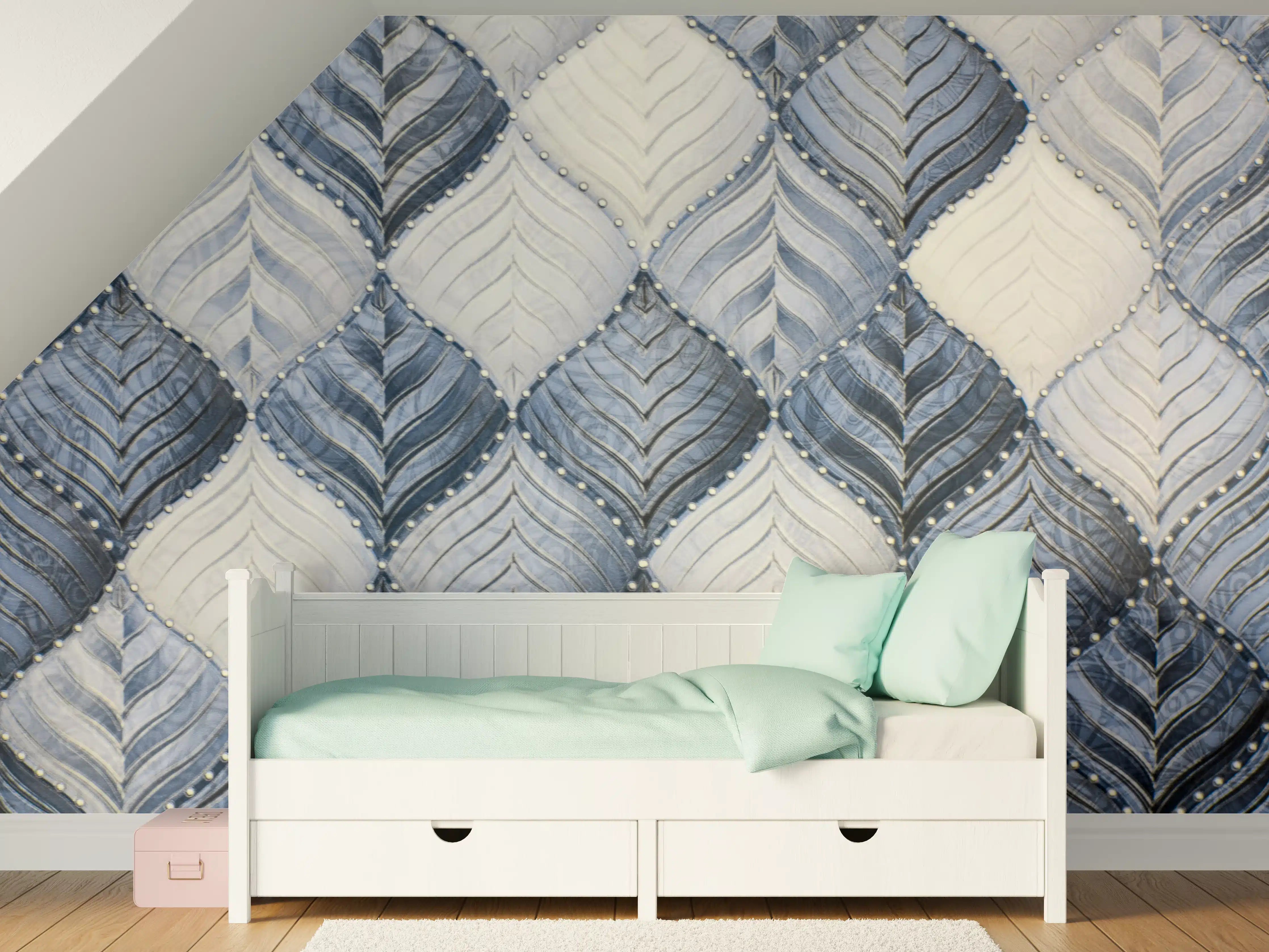 Kinderzimmer Wandgestaltung - Blaue Quilt-Textur mit eleganten Mustern