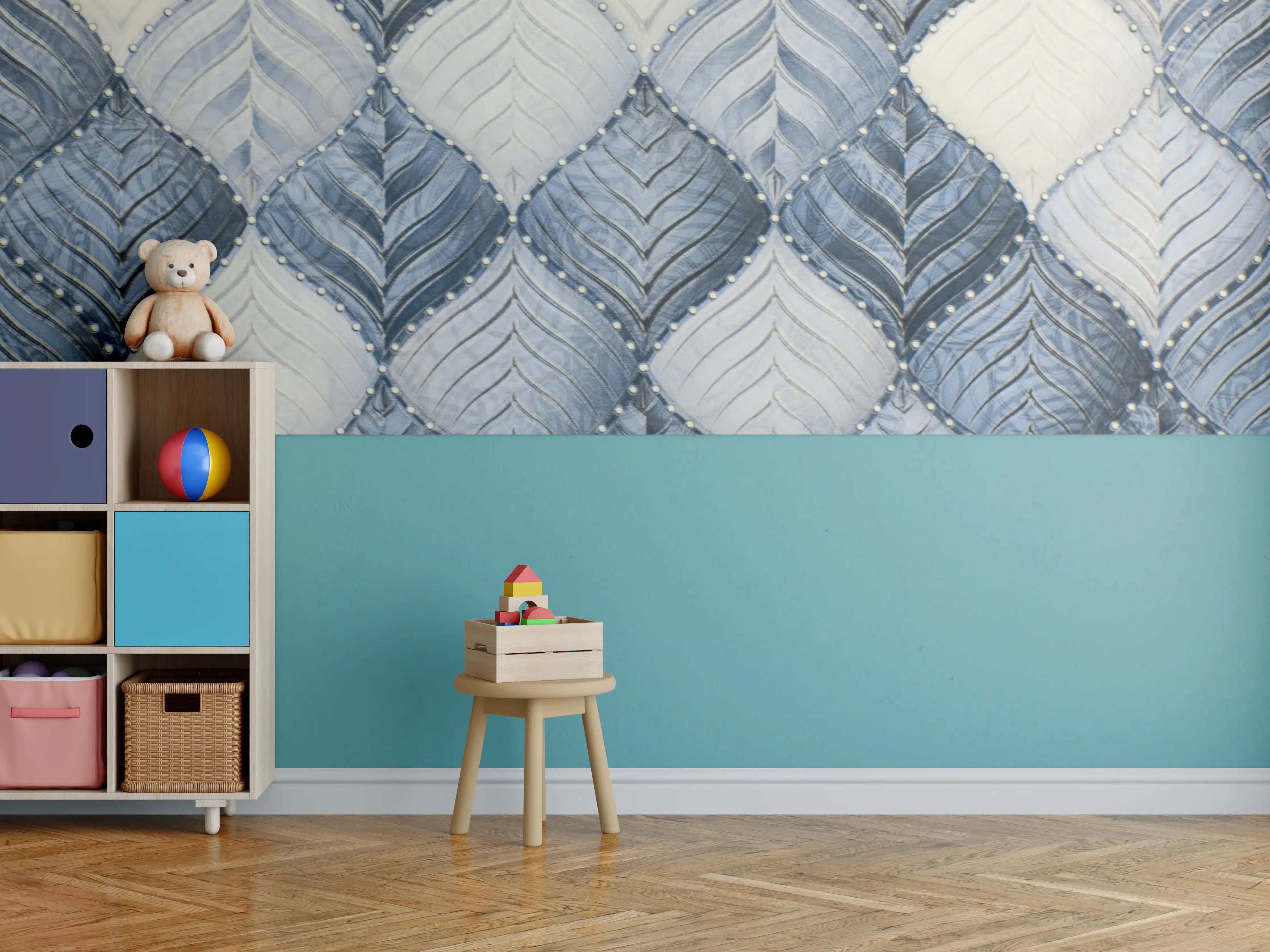 Kinderzimmer Wandgestaltung - Blaue Quilt-Textur mit eleganten Mustern