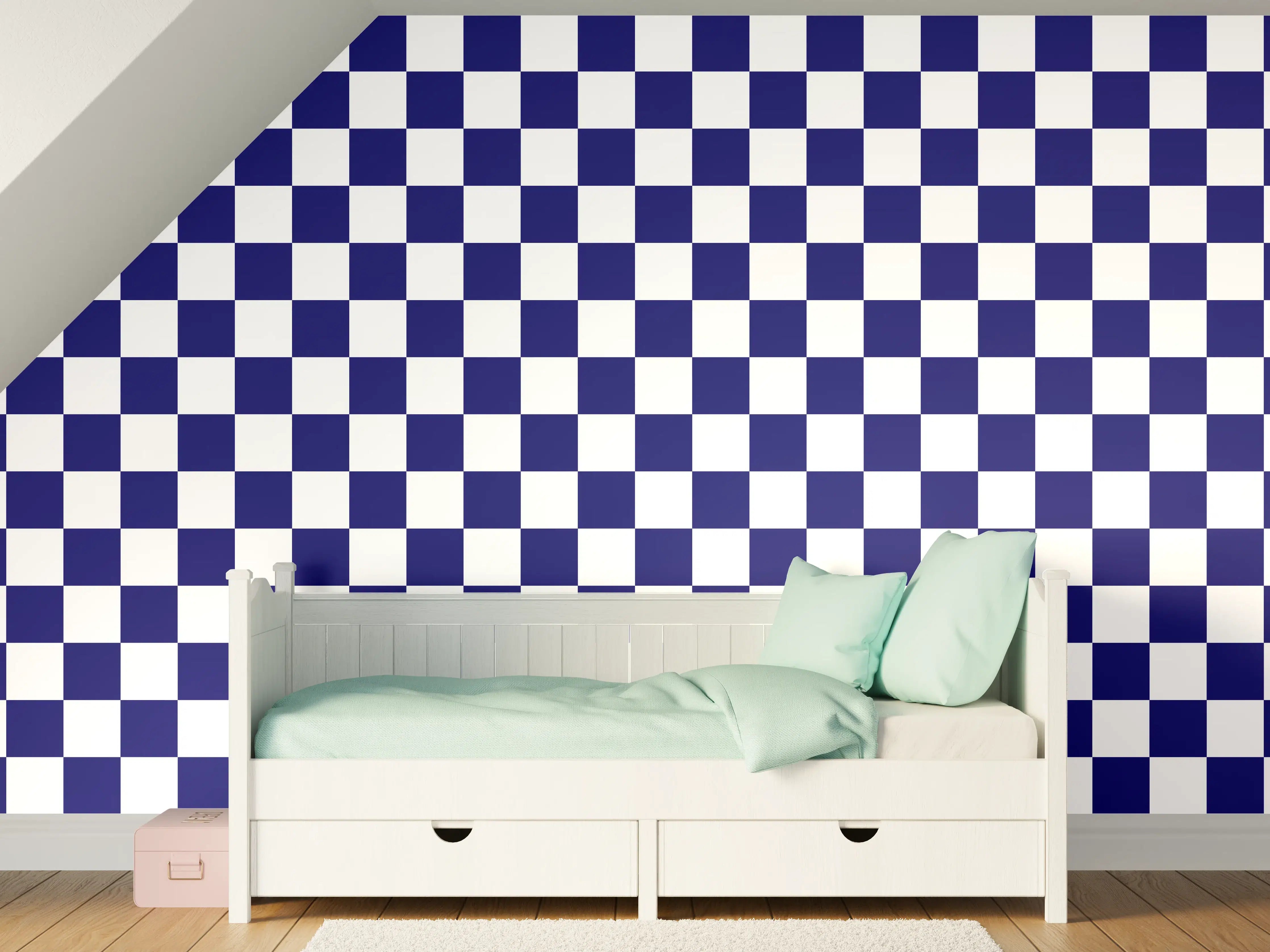 Kinderzimmer Wandgestaltung - Blaue Retro-Muster Fliesen