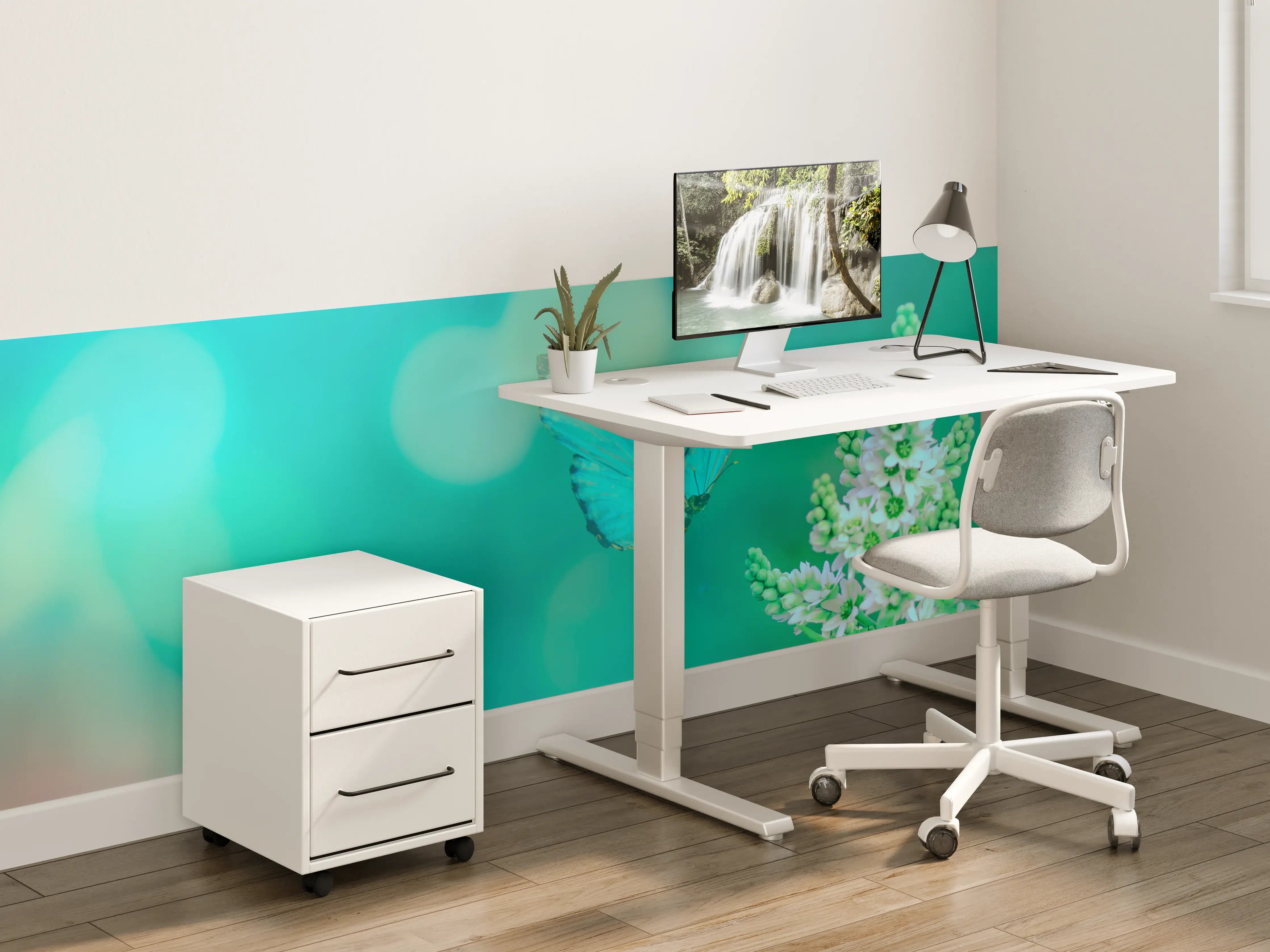 Kinderzimmer Wandgestaltung - Blaue Schmetterlinge und Blüten