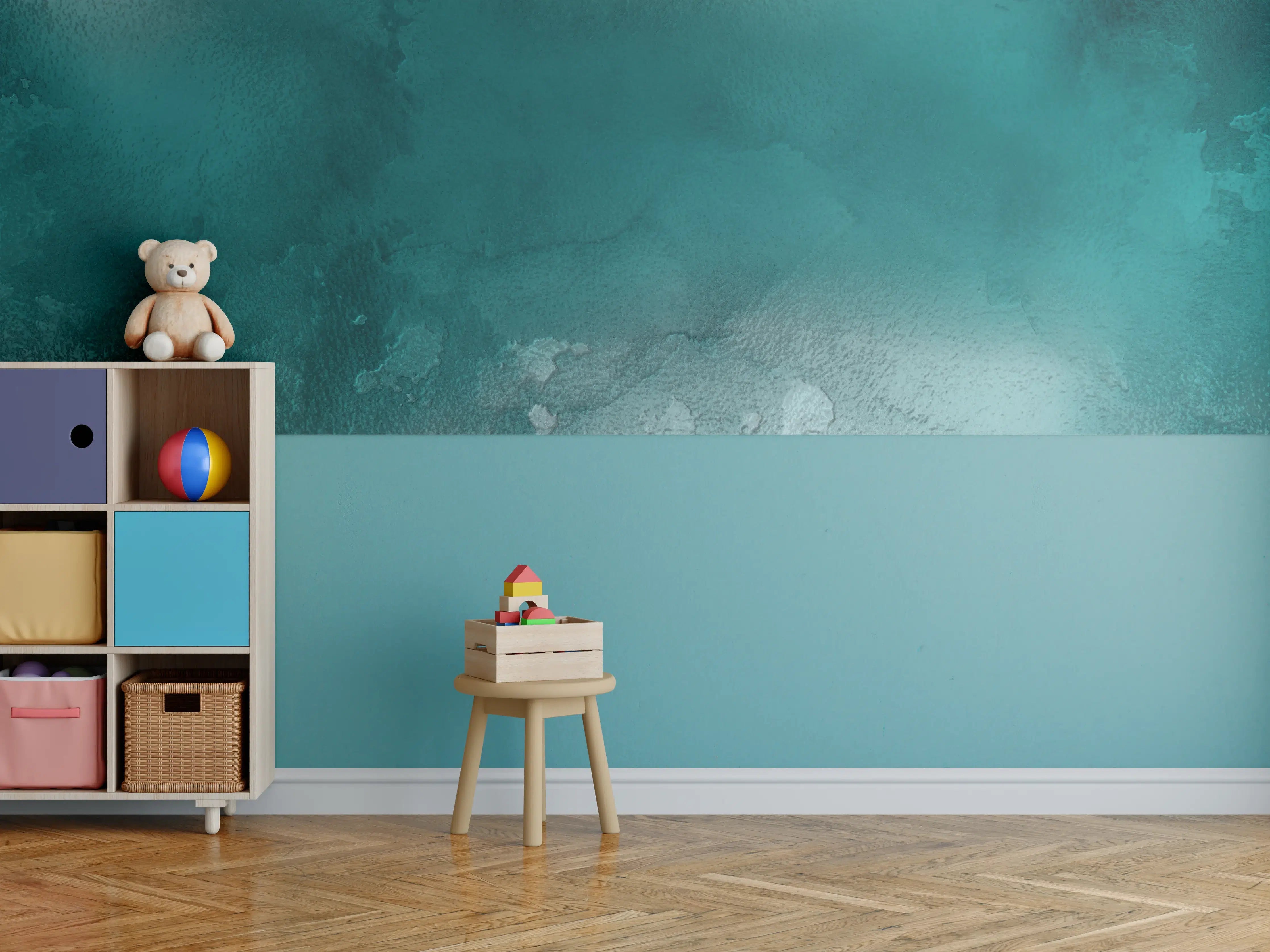 Kinderzimmer Wandgestaltung - Blaue Wasserfarben-Tinte mit Wassertexur