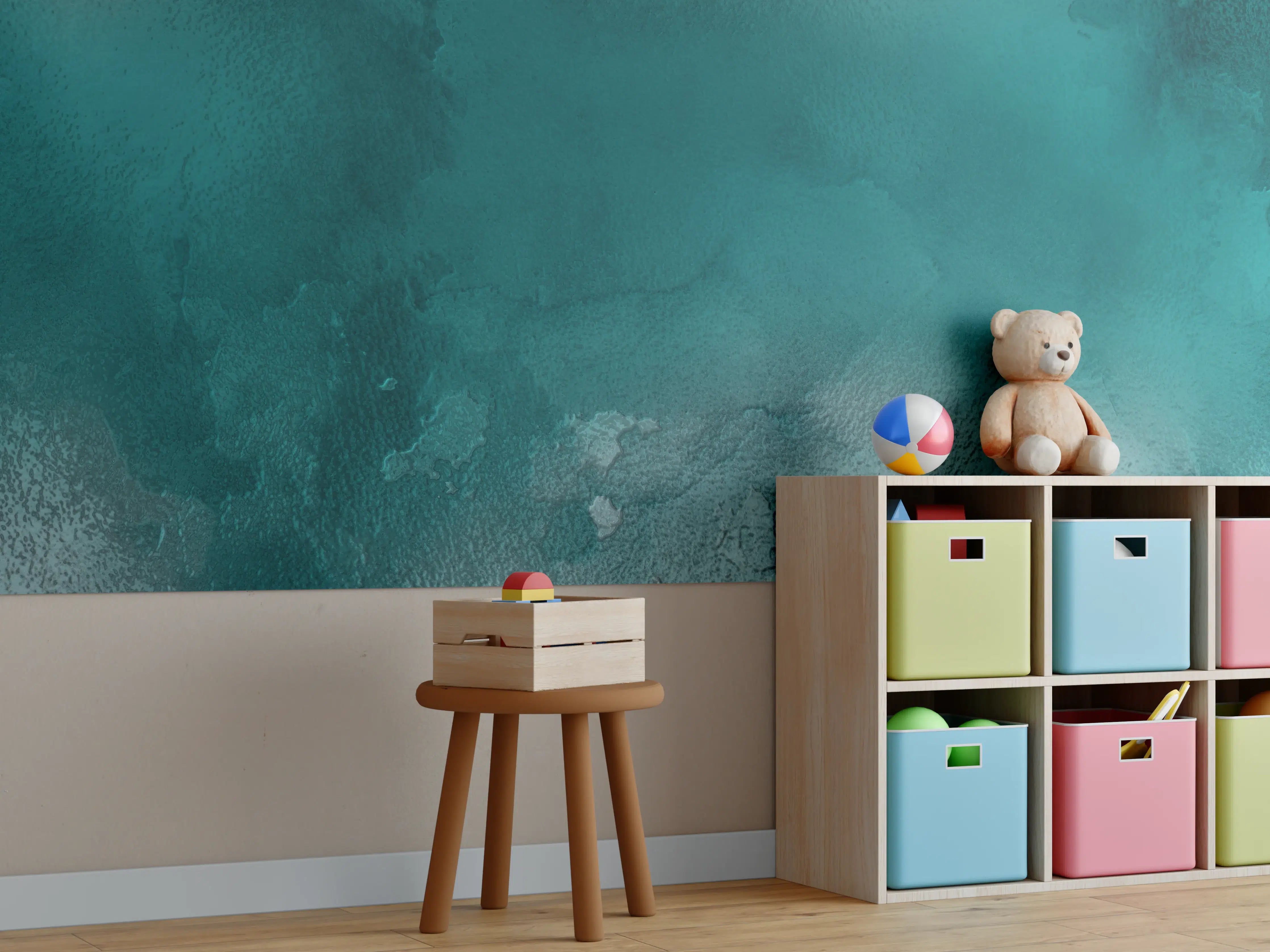 Kinderzimmer Wandgestaltung - Blaue Wasserfarben-Tinte mit Wassertexur