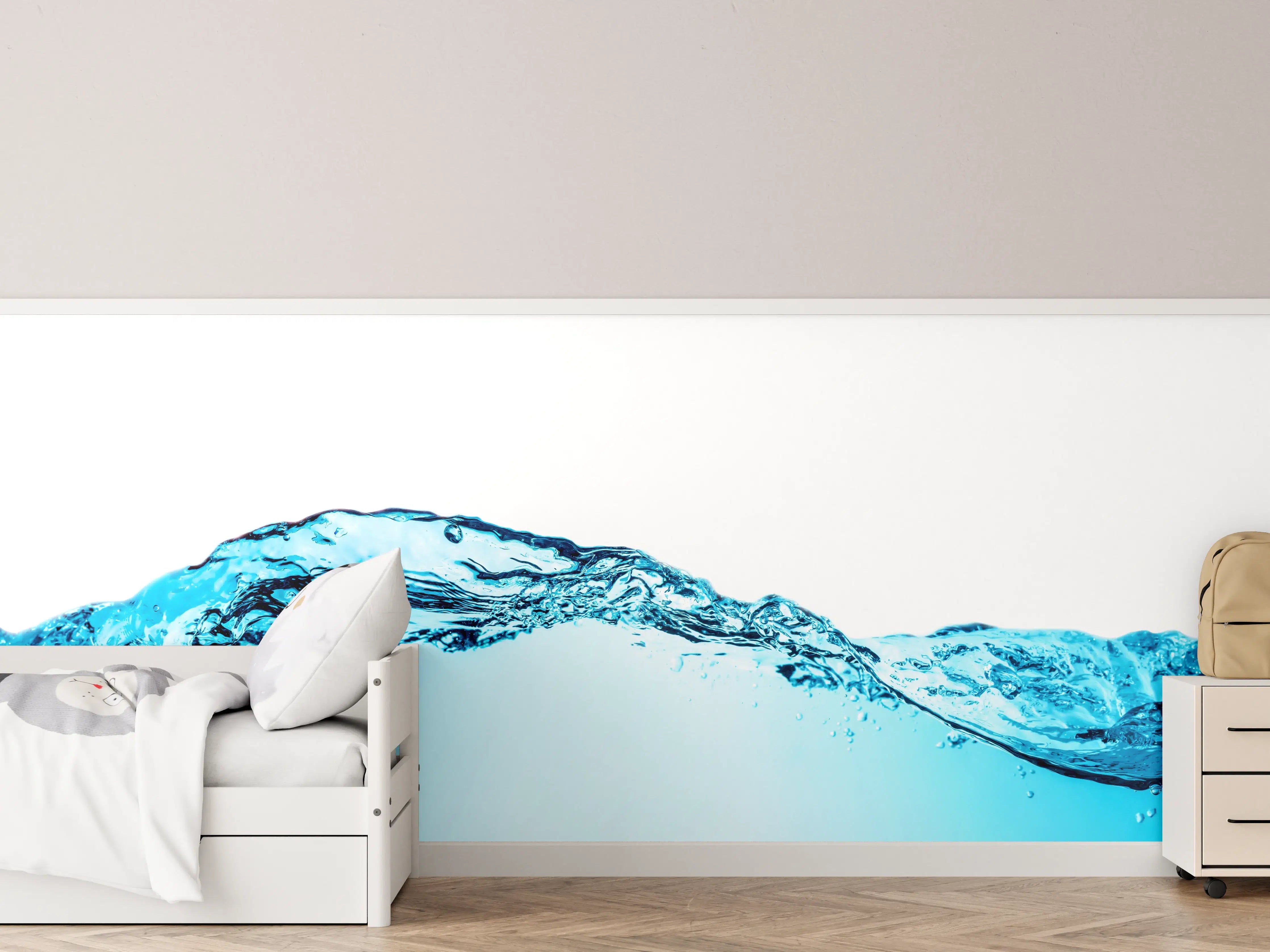 Kinderzimmer Wandgestaltung - Blaue Wasserwelle mit Bläschen