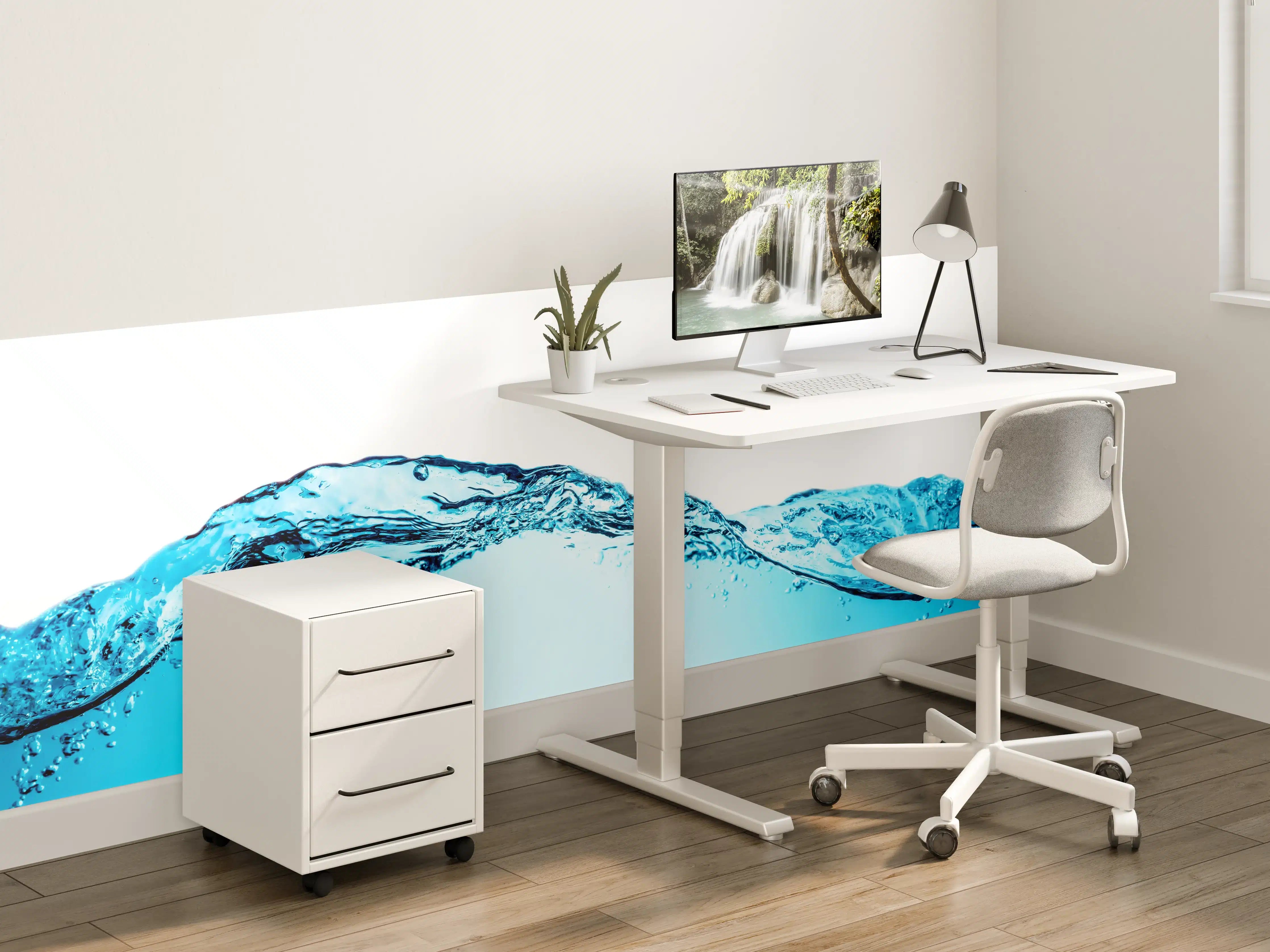 Kinderzimmer Wandgestaltung - Blaue Wasserwelle mit Bläschen