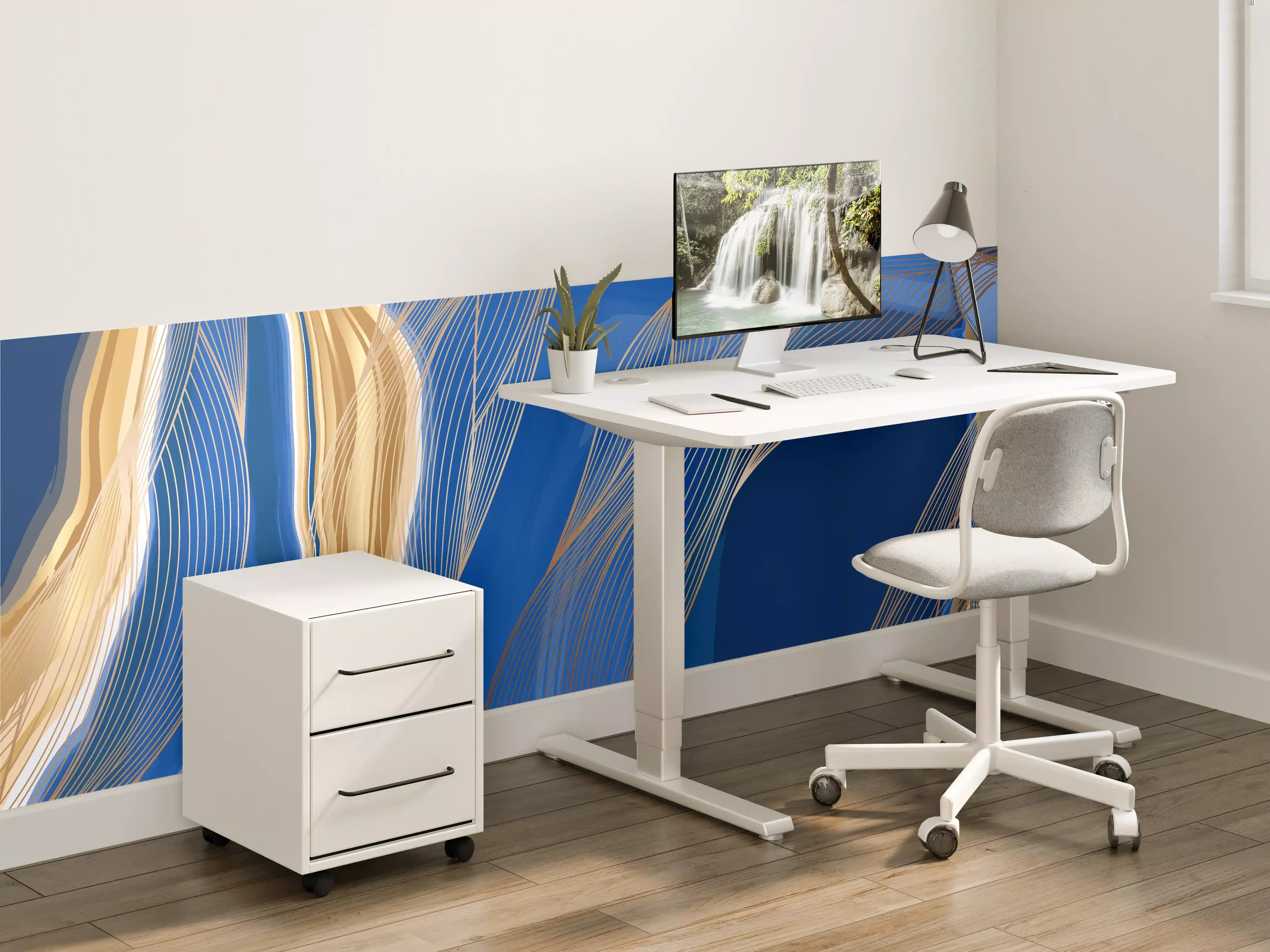 Kinderzimmer Wandgestaltung - Blaue abstrakte Linien und Farbverläufe