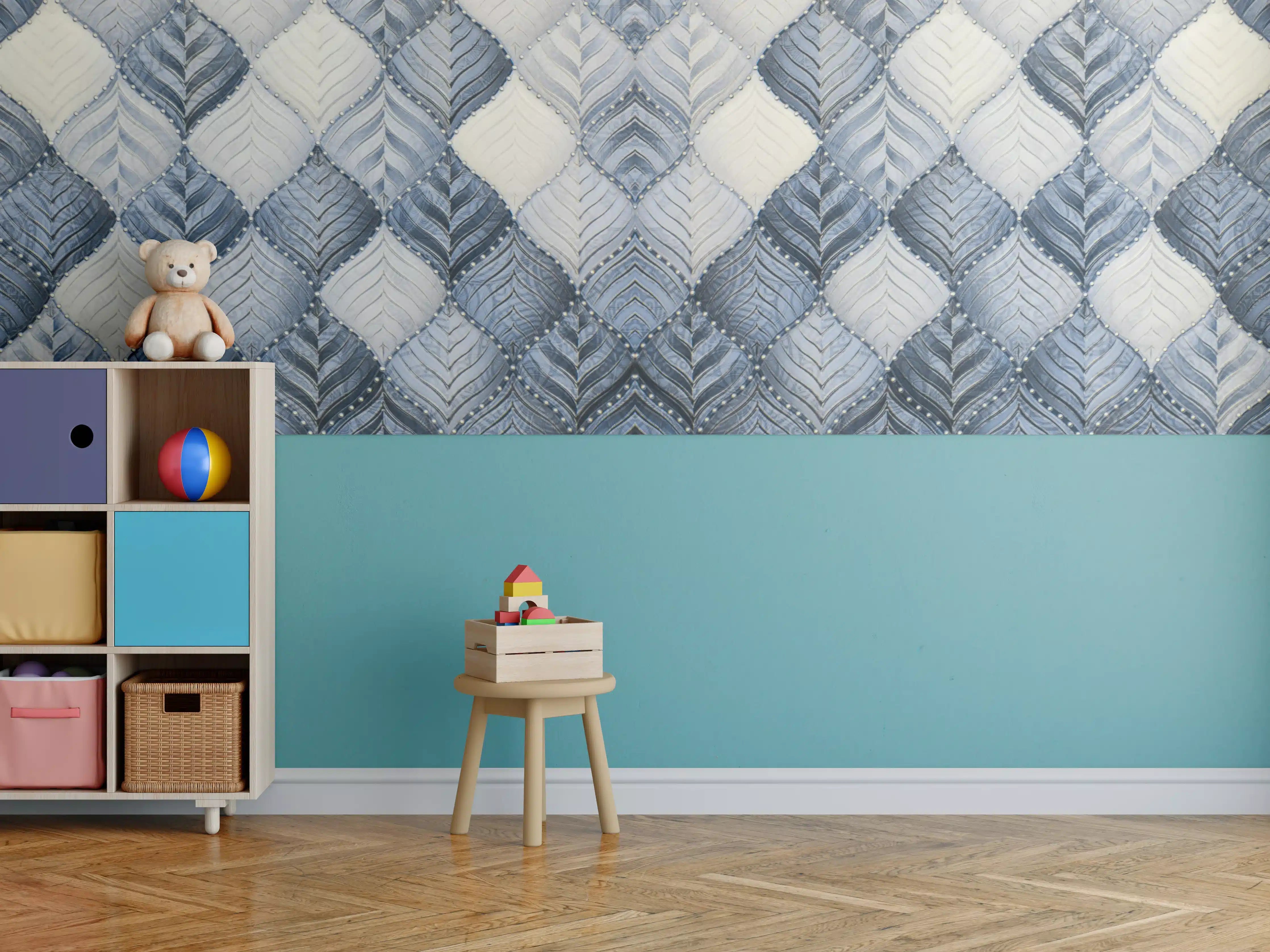 Kinderzimmer Wandgestaltung - Blaue und Weiße Quilt-Textur