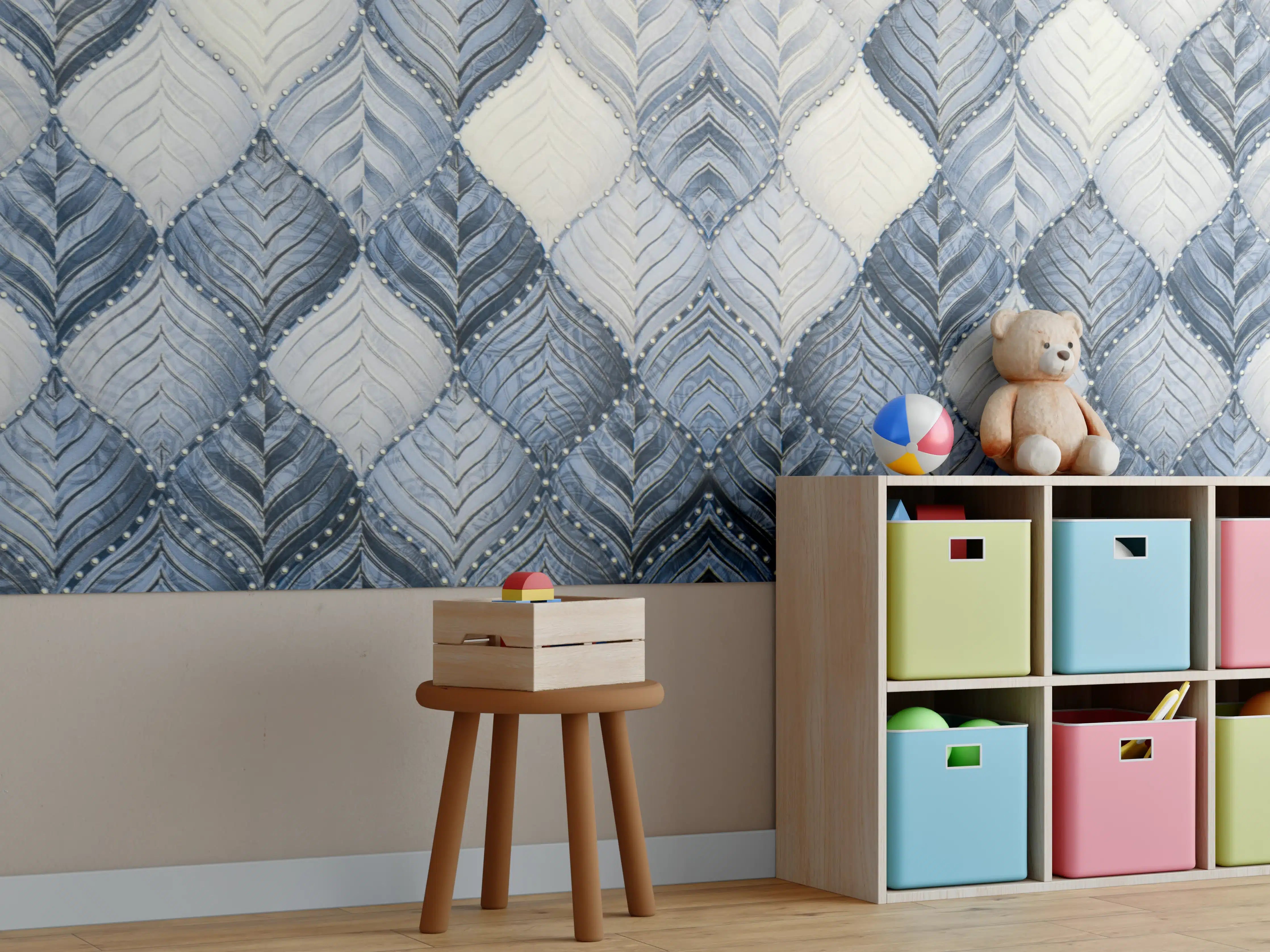 Kinderzimmer Wandgestaltung - Blaue und Weiße Quilt-Textur