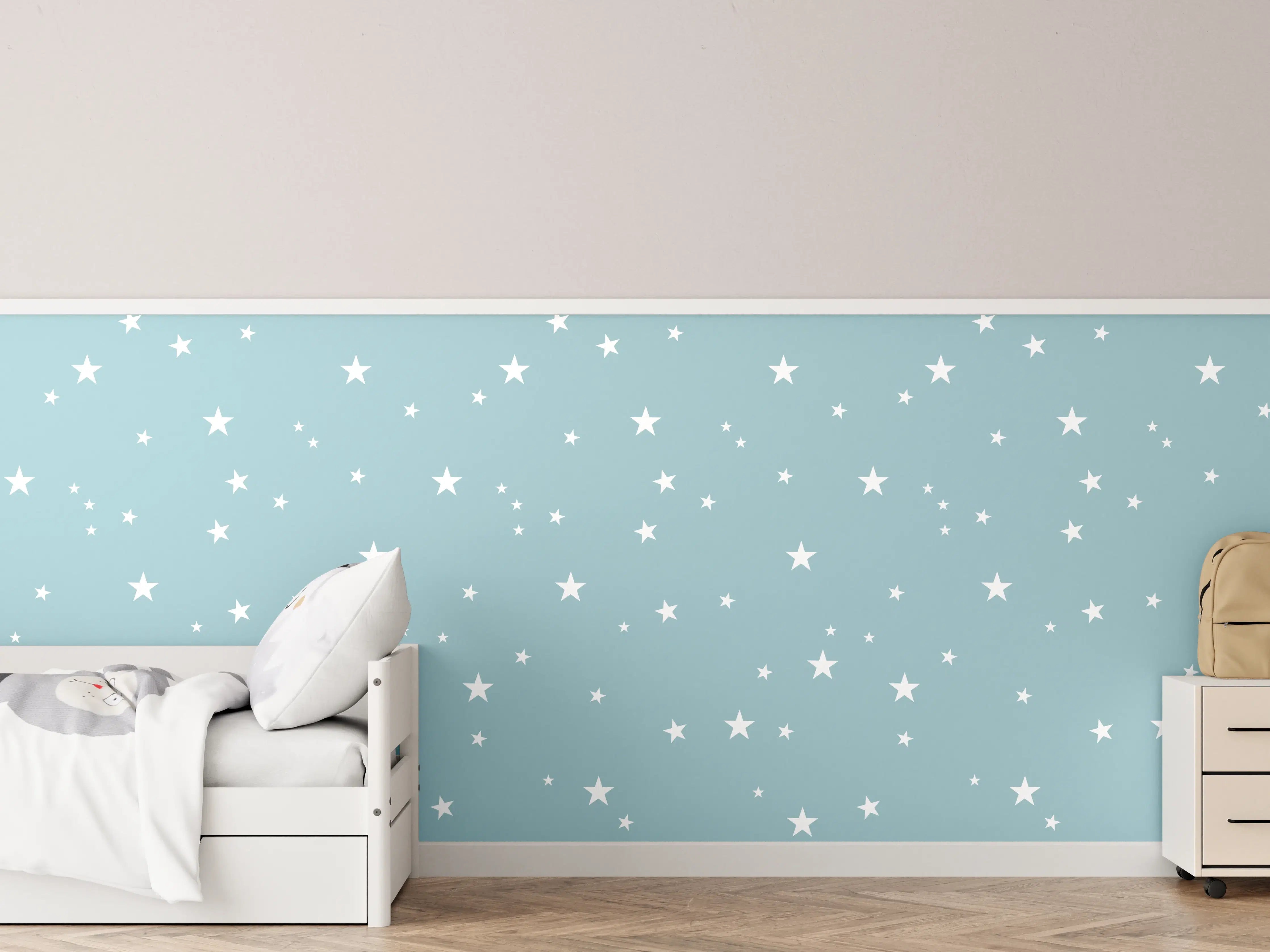 Kinderzimmer Wandgestaltung - Blauer Himmel mit weißen Sternen