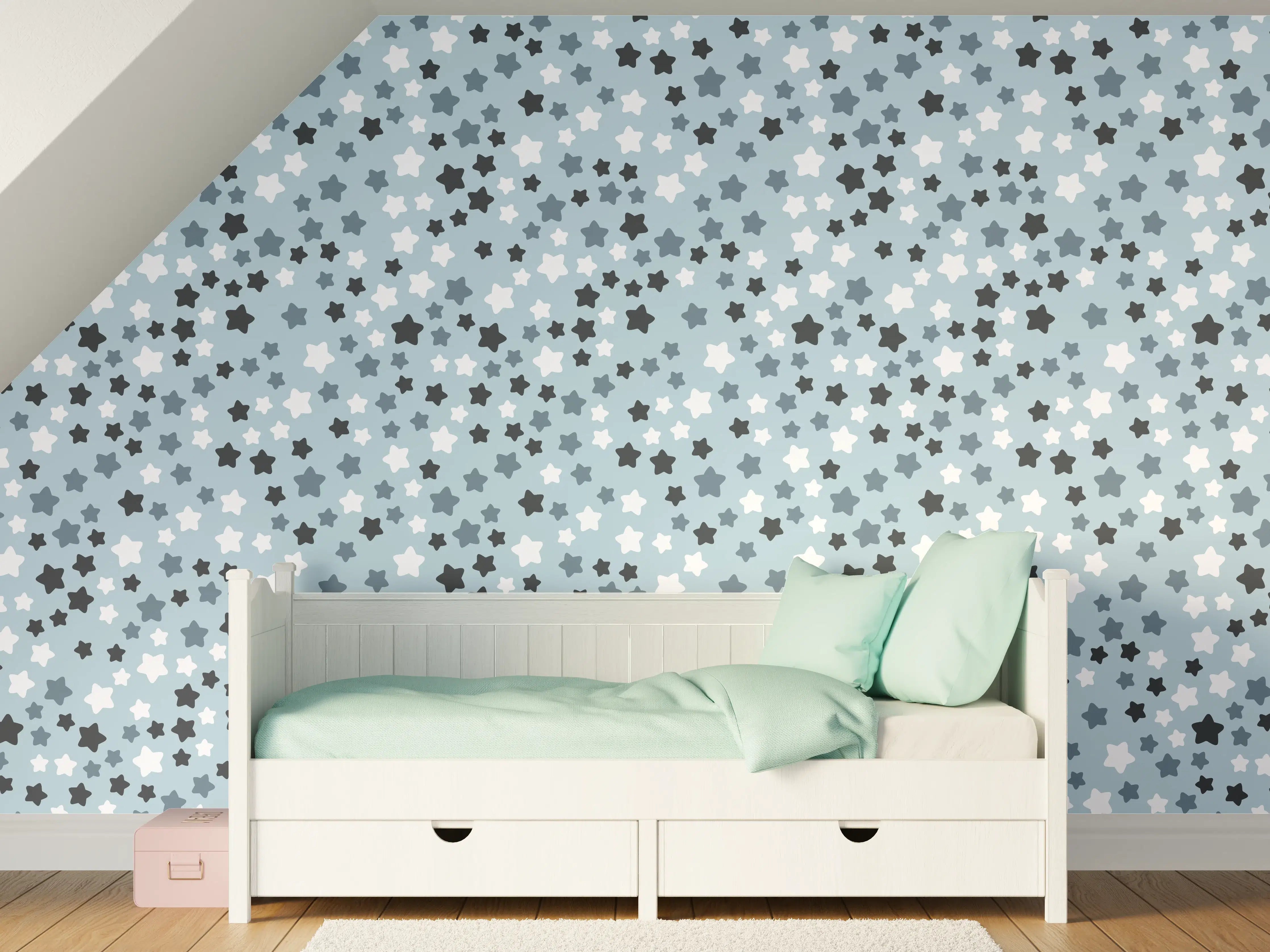 Kinderzimmer Wandgestaltung - Blauer Hintergrund mit Sternenmuster
