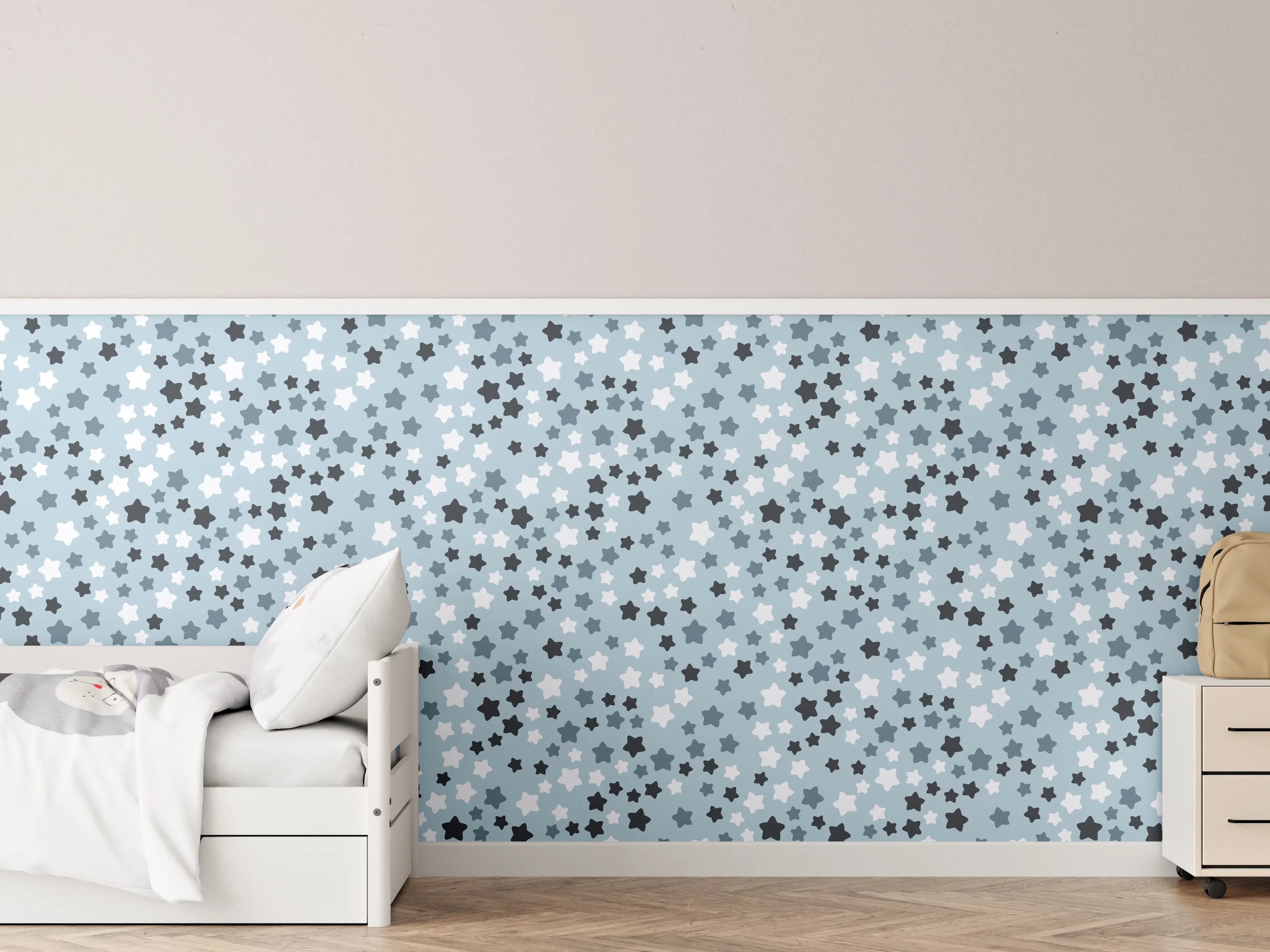 Kinderzimmer Wandgestaltung - Blauer Hintergrund mit Sternenmuster