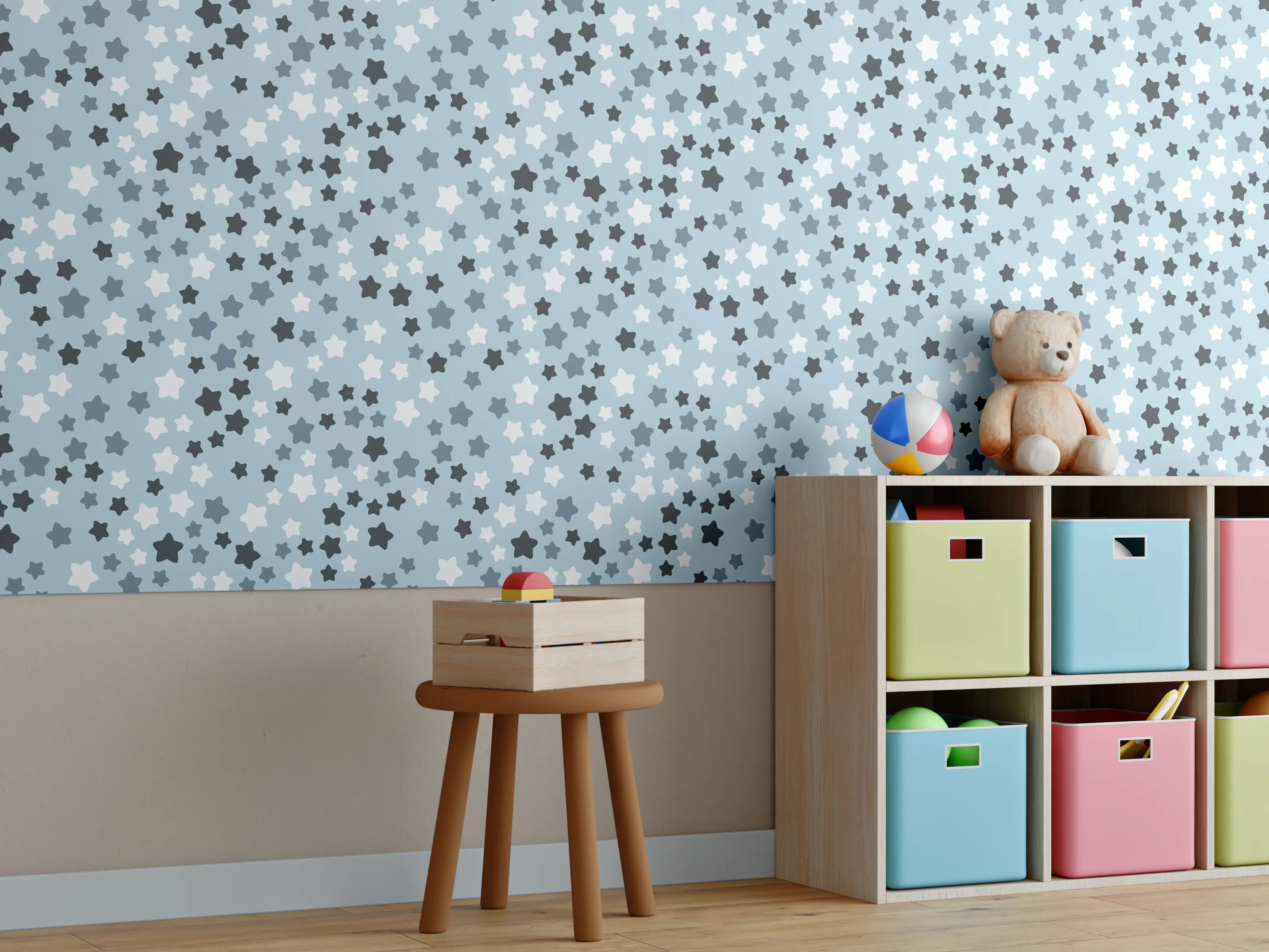 Kinderzimmer Wandgestaltung - Blauer Hintergrund mit Sternenmuster