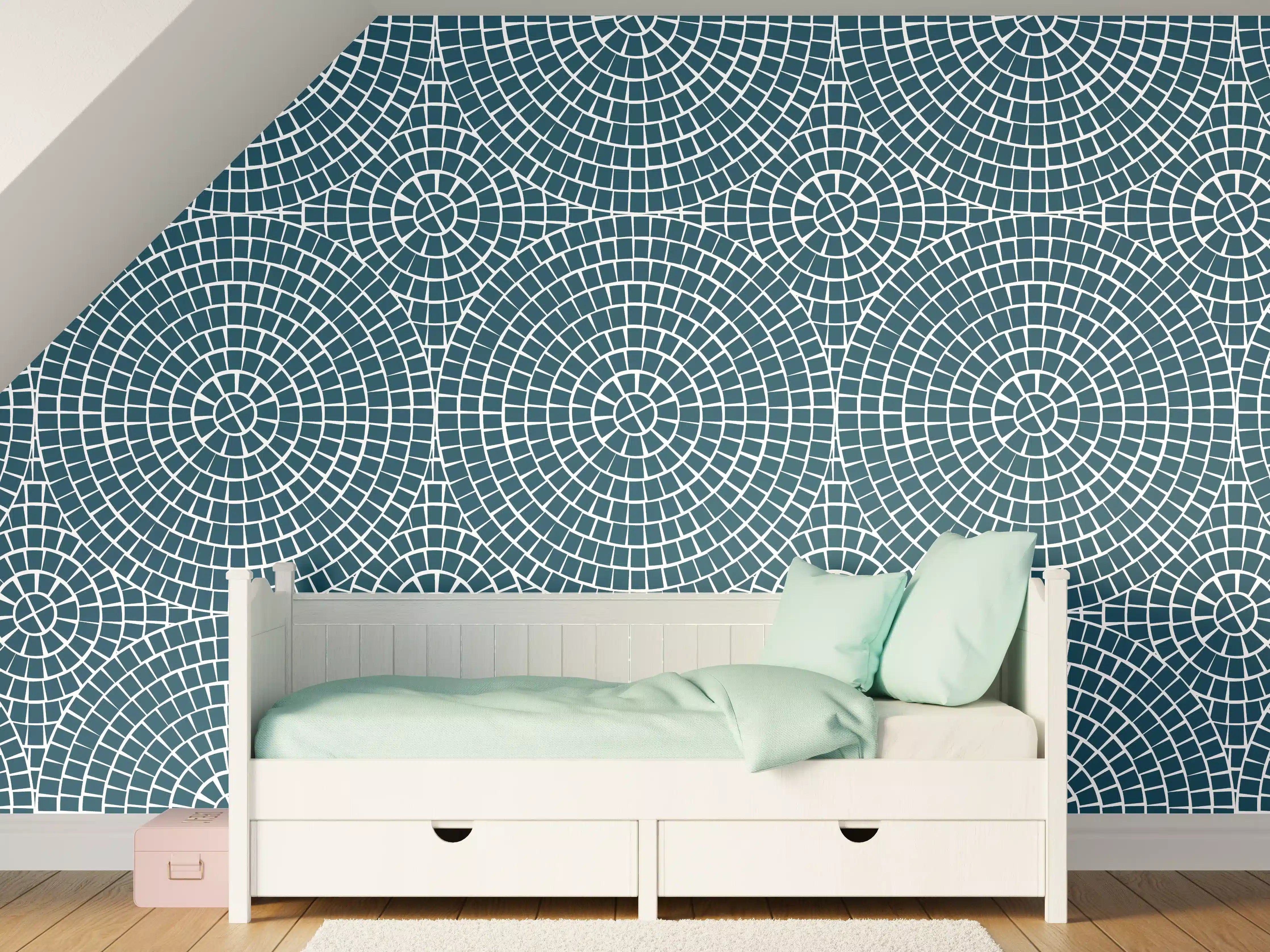 Kinderzimmer Wandgestaltung - Blauer Mosaikfliesen-Design