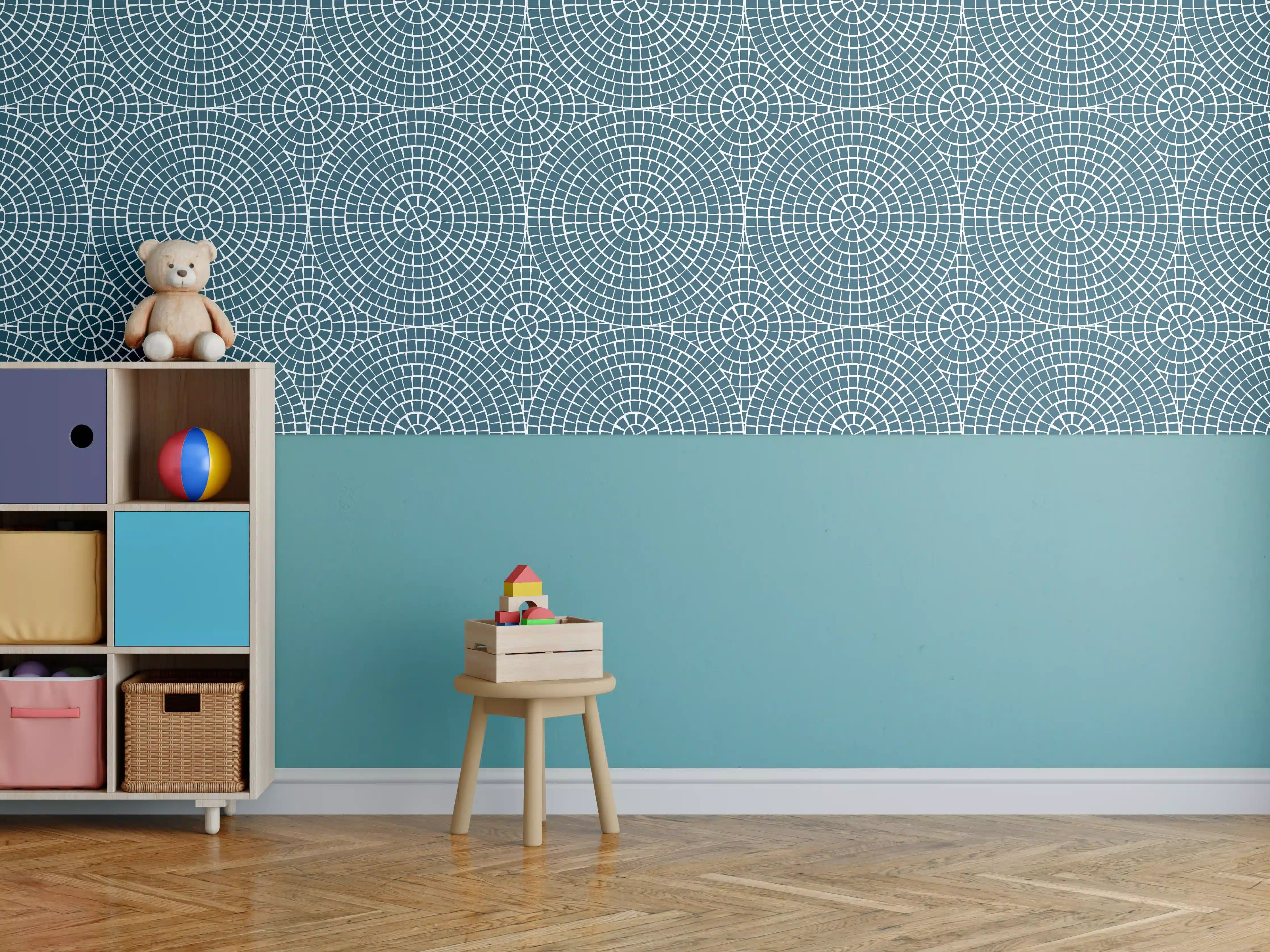 Kinderzimmer Wandgestaltung - Blauer Mosaikfliesen-Design