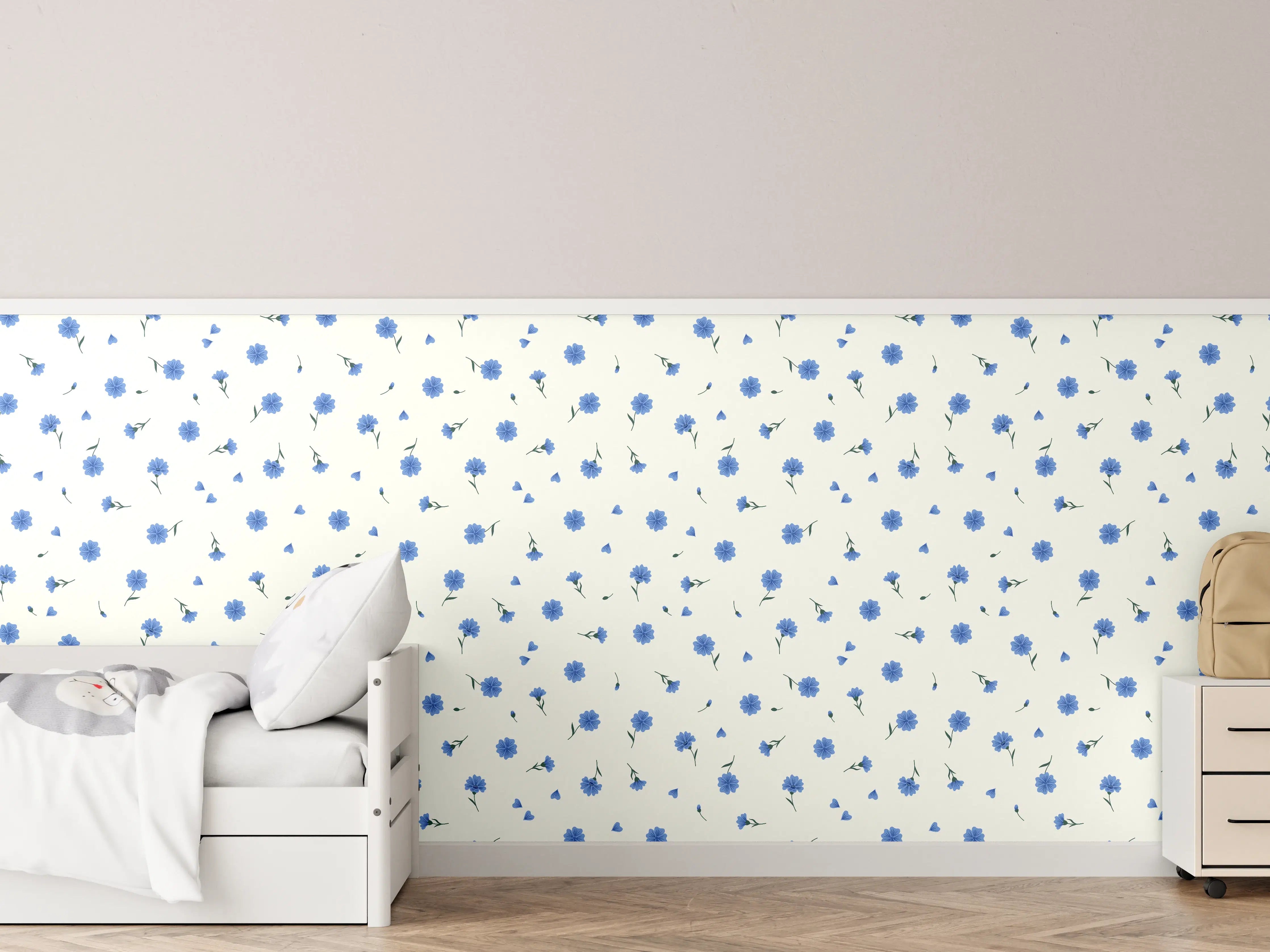Kinderzimmer Wandgestaltung - Blauer Punktmuster auf hellem Hintergrund