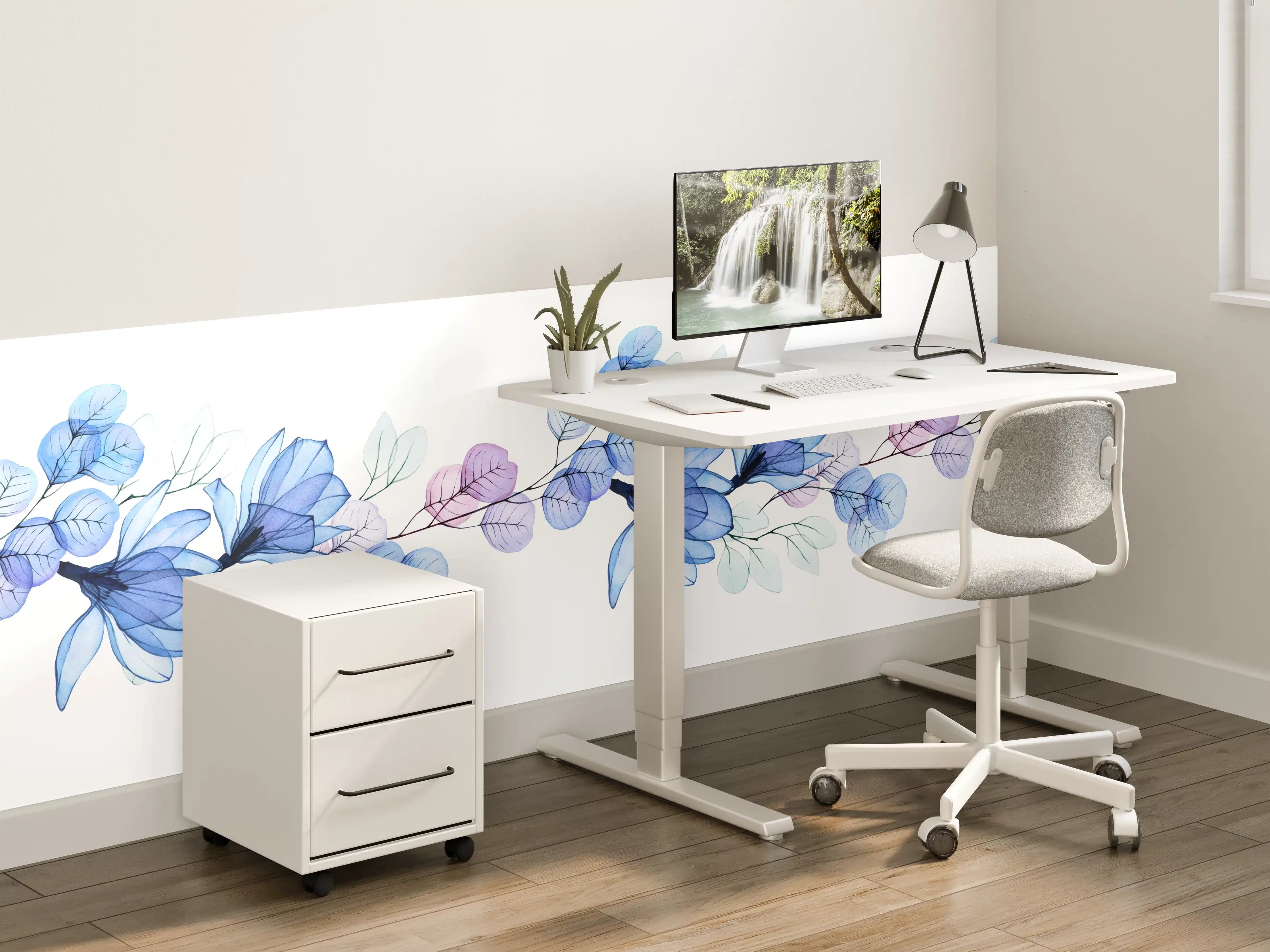 Kinderzimmer Wandgestaltung - Blauer und Lilafarbenener Blumenrand