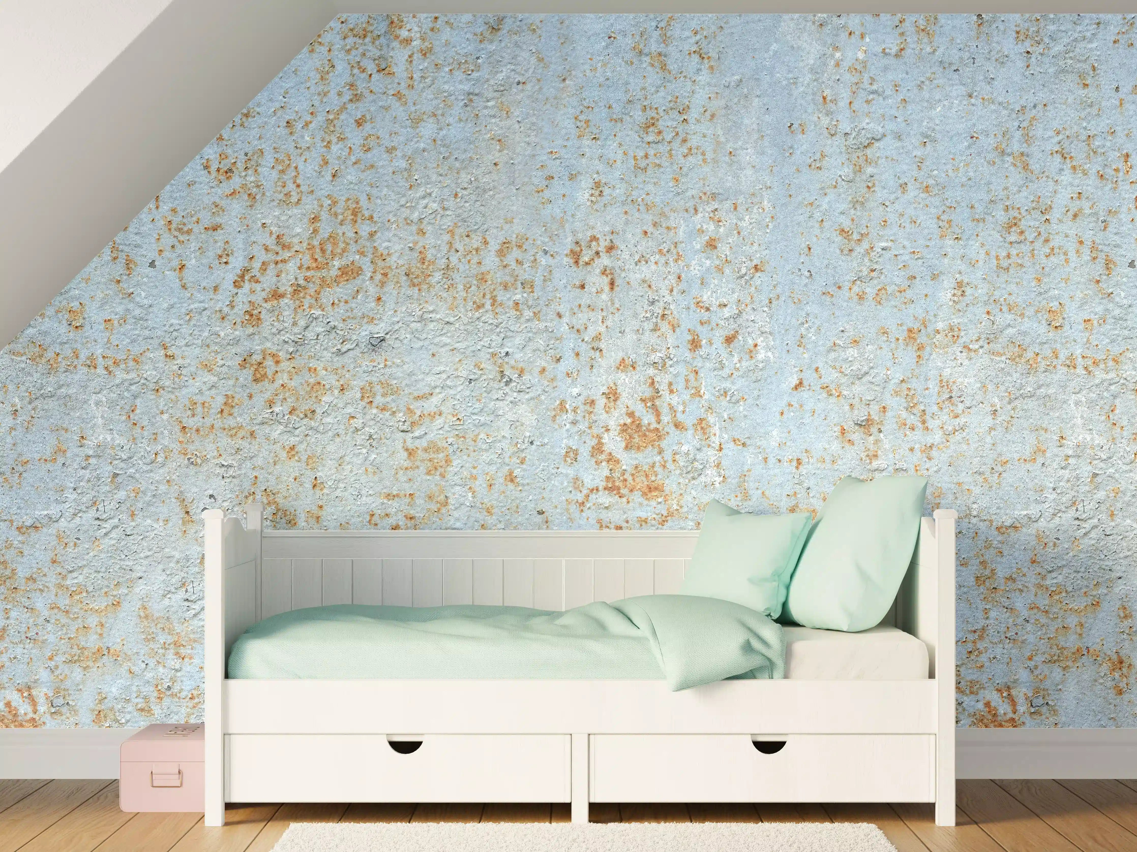 Kinderzimmer Wandgestaltung - Blauer, rostiger Metall-Textur