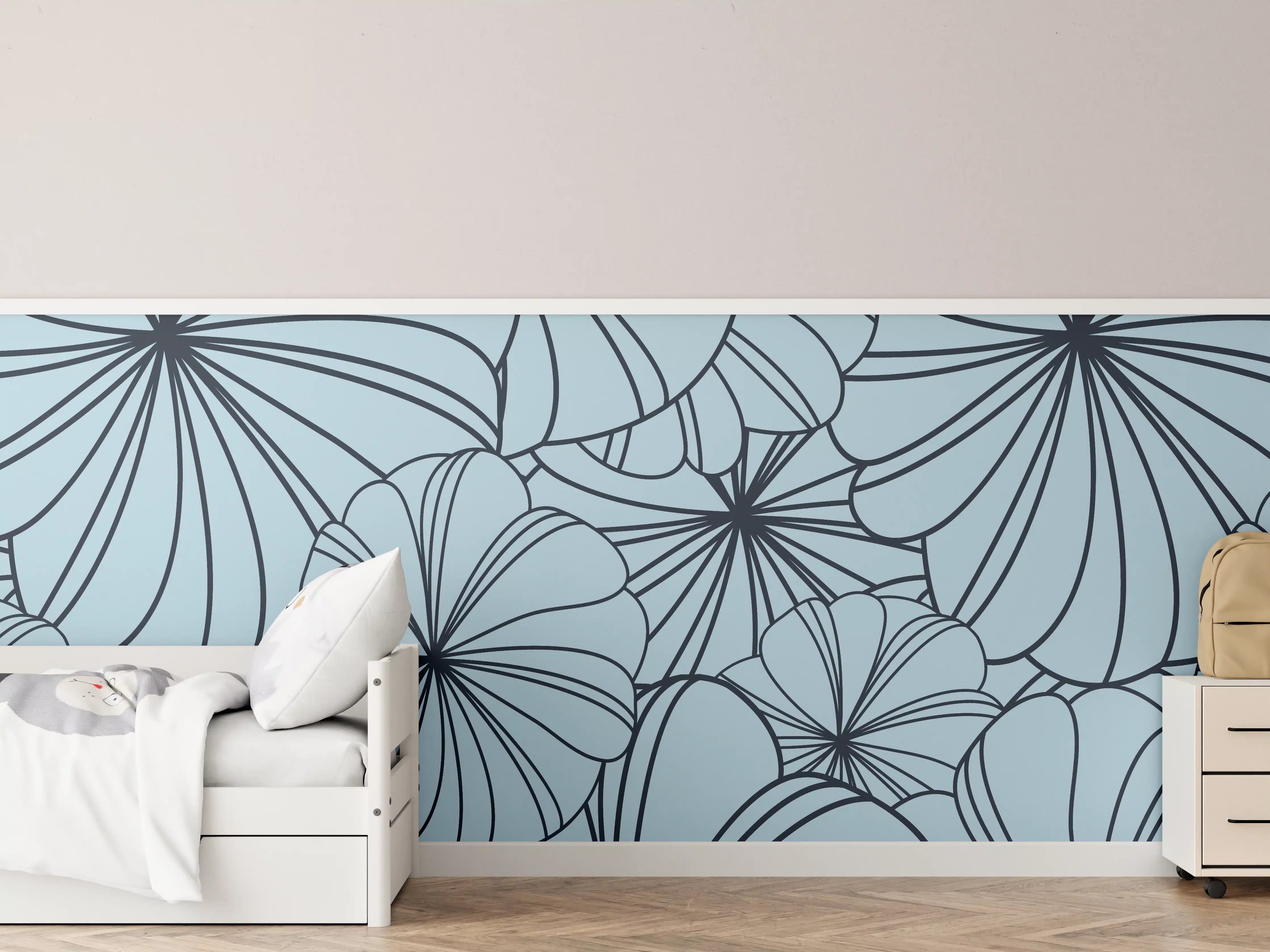 Kinderzimmer Wandgestaltung - Blaues Blumenmuster Design