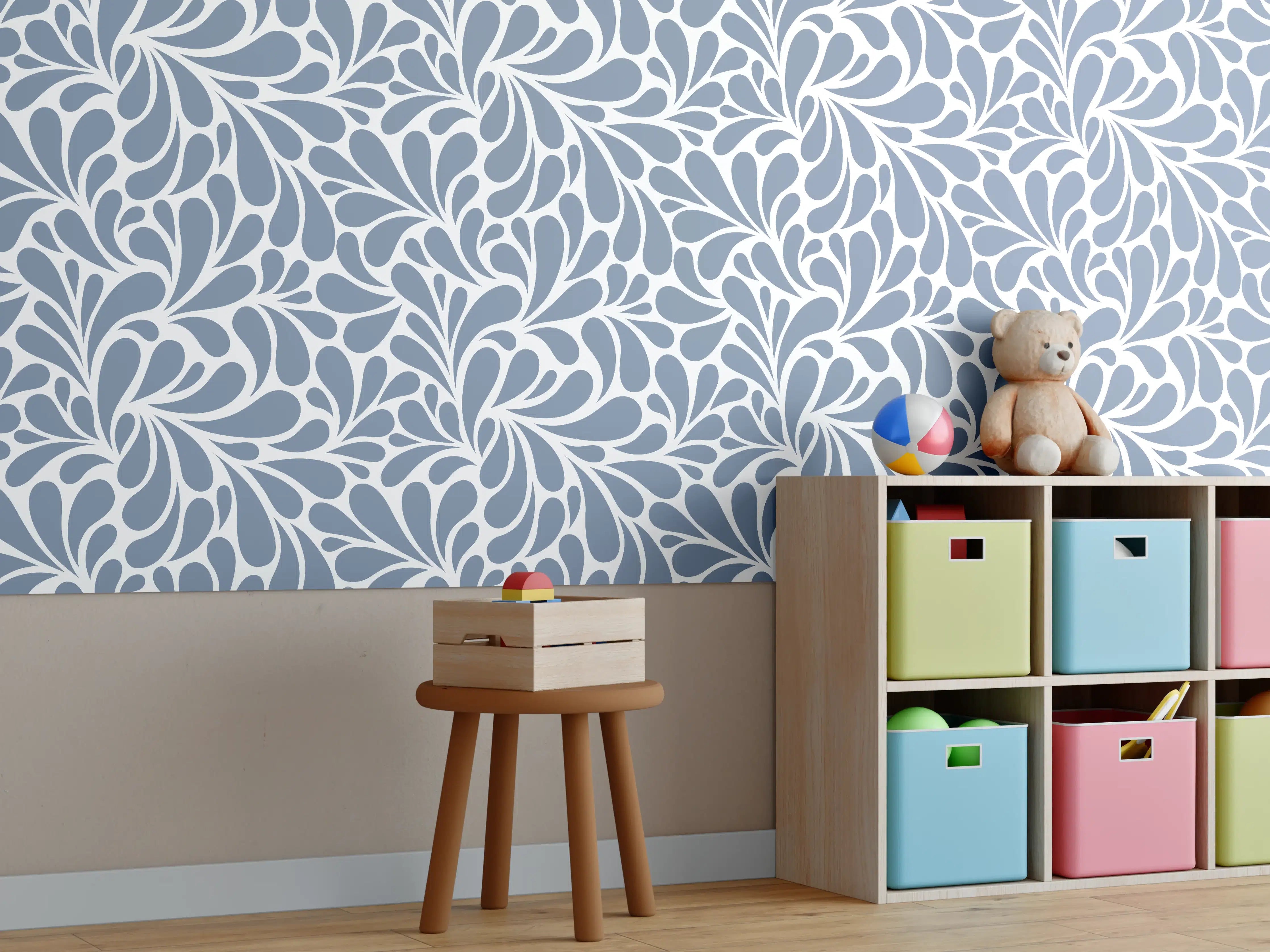 Kinderzimmer Wandgestaltung - Blaues Floral-Design für elegante Räume