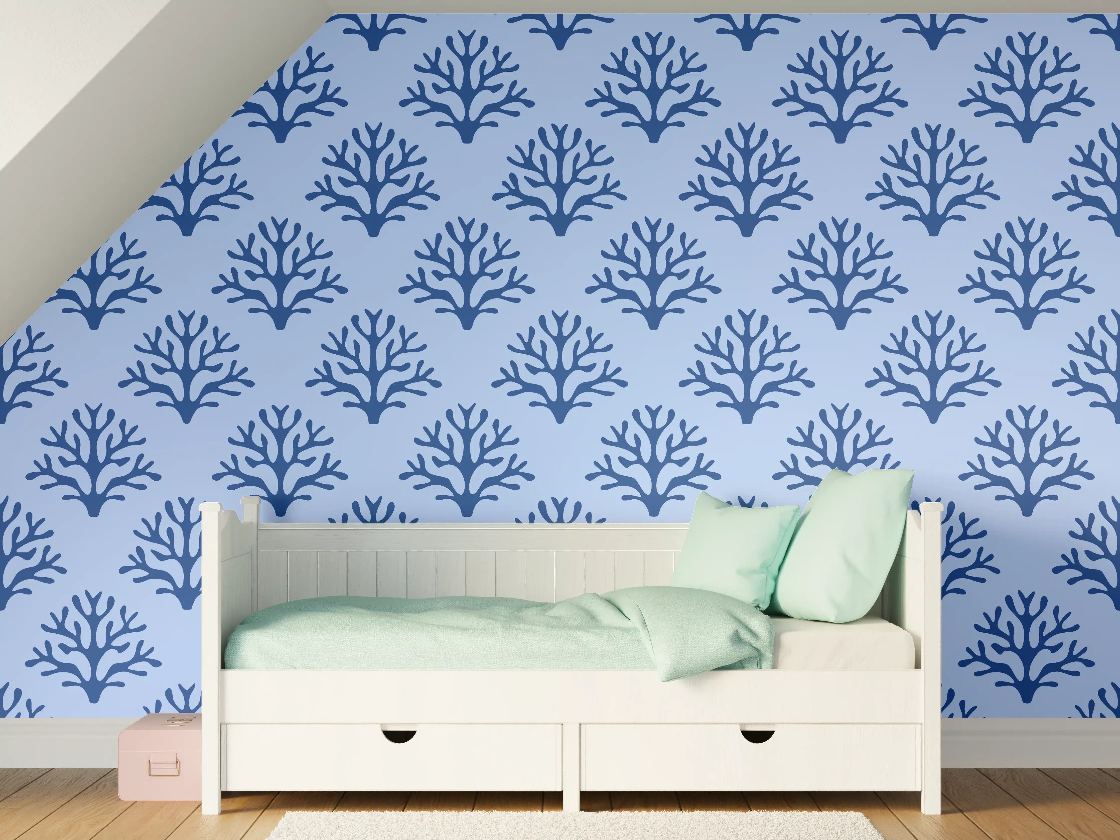Kinderzimmer Wandgestaltung - Blaues Korallenmuster Tapete
