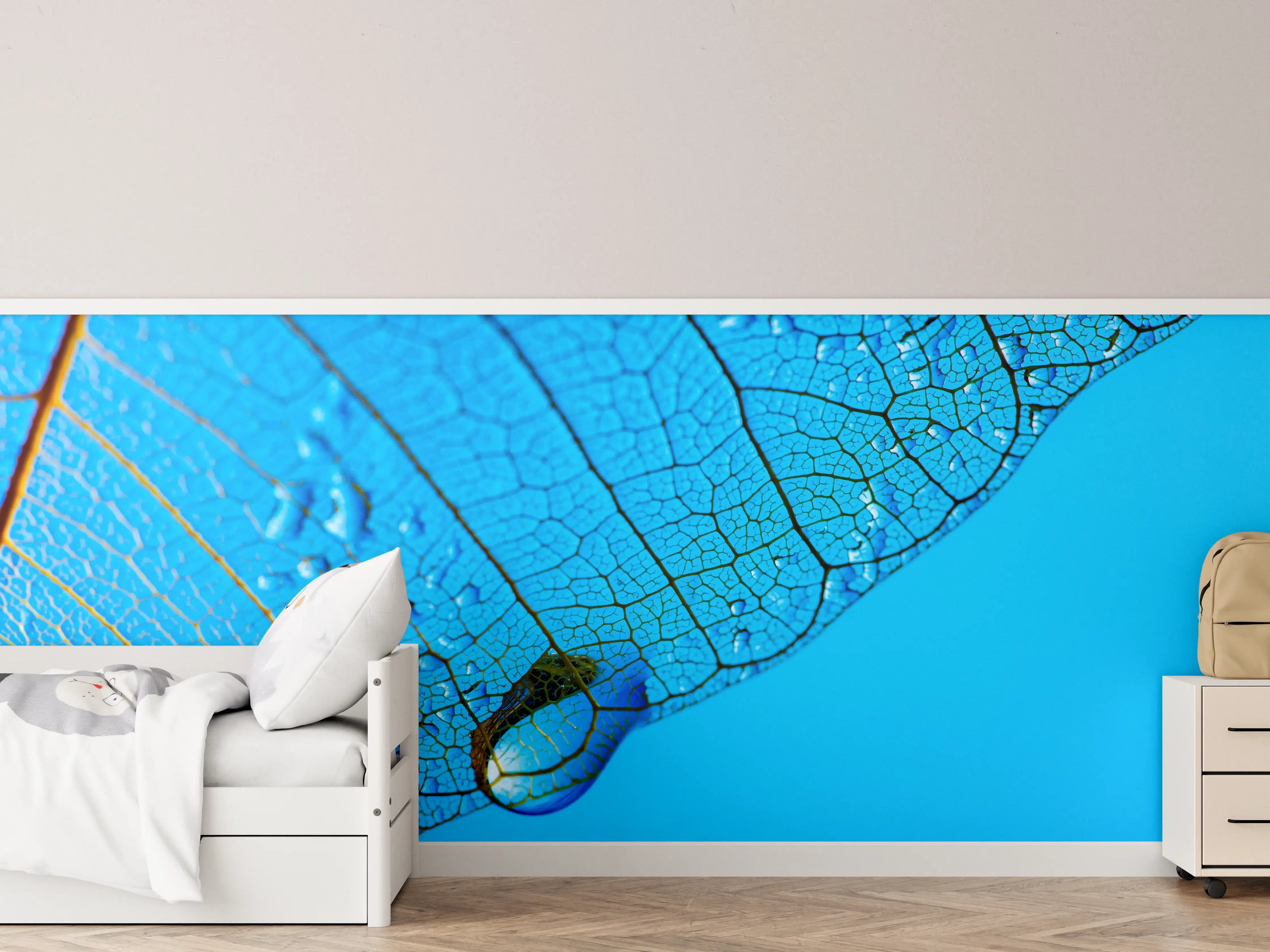 Kinderzimmer Wandgestaltung - Blaues Makro Blattgeäder