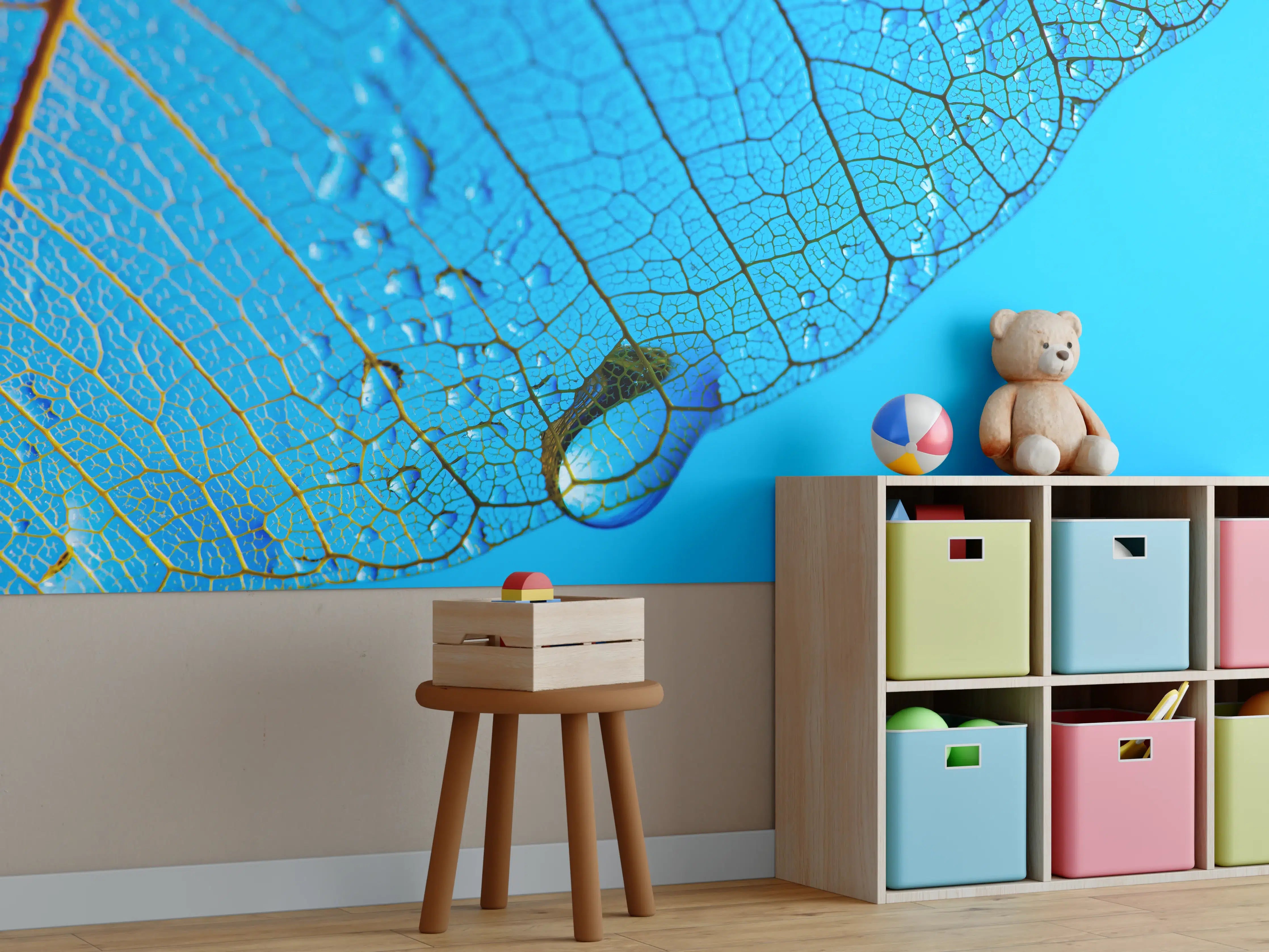 Kinderzimmer Wandgestaltung - Blaues Makro Blattgeäder