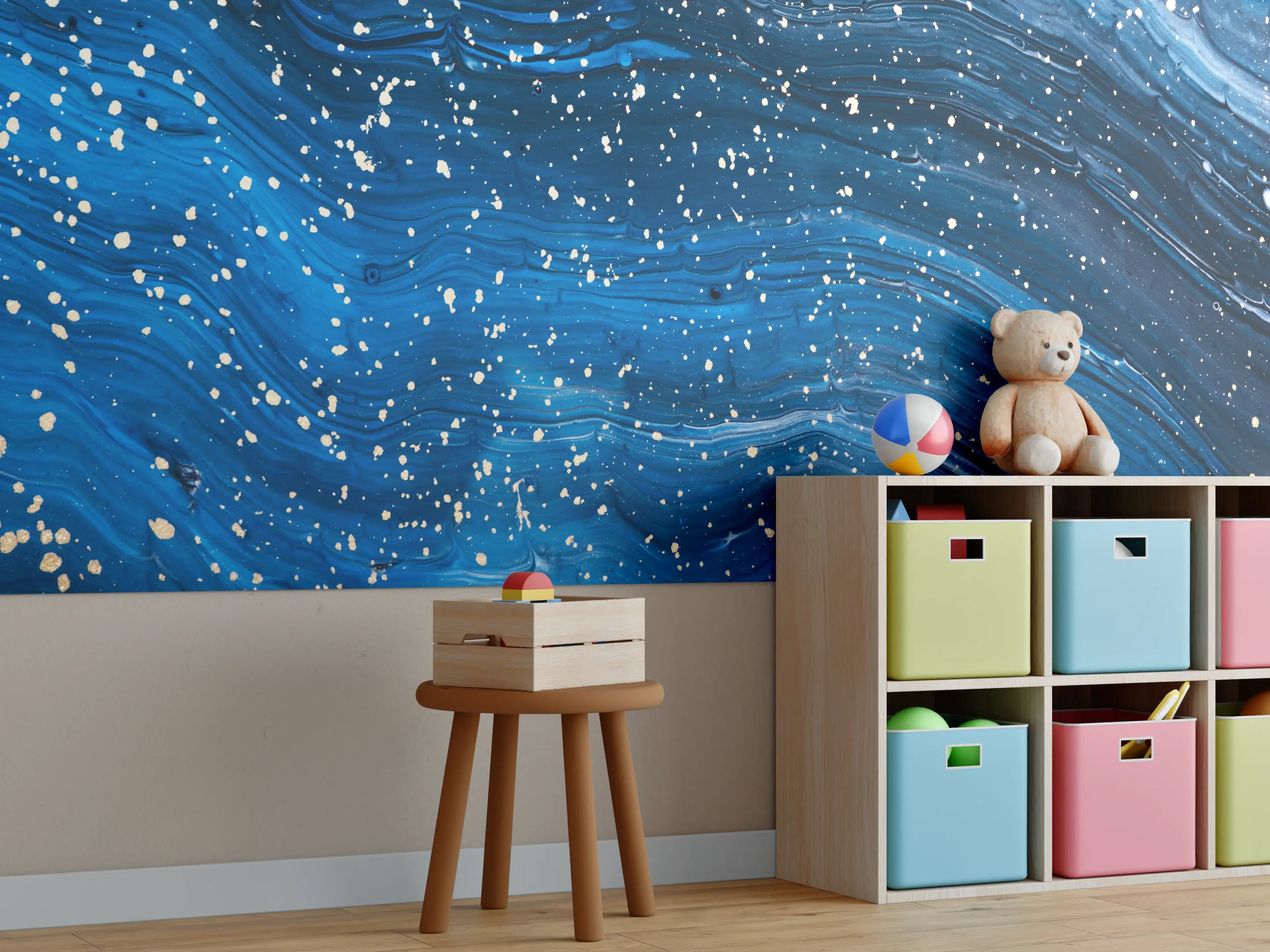 Kinderzimmer Wandgestaltung - Blaues Meeresrauschen mit Wellen und Spritzern