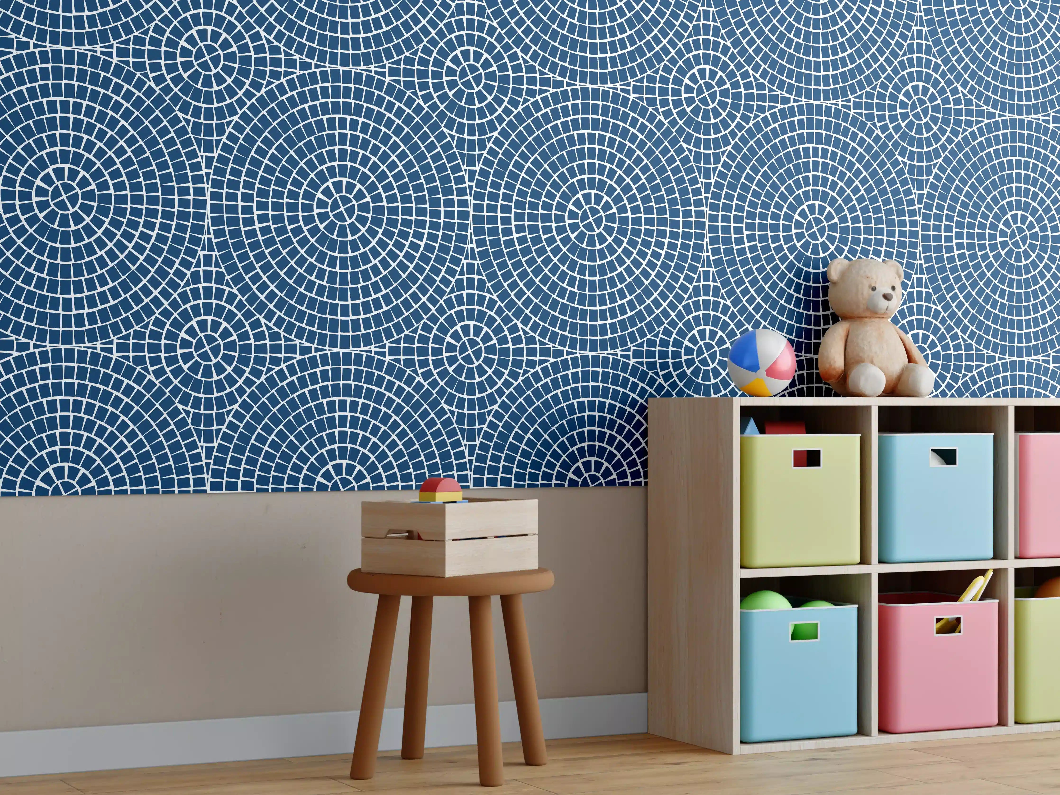Kinderzimmer Wandgestaltung - Blaues Mosaik mit moderner Atmosphäre