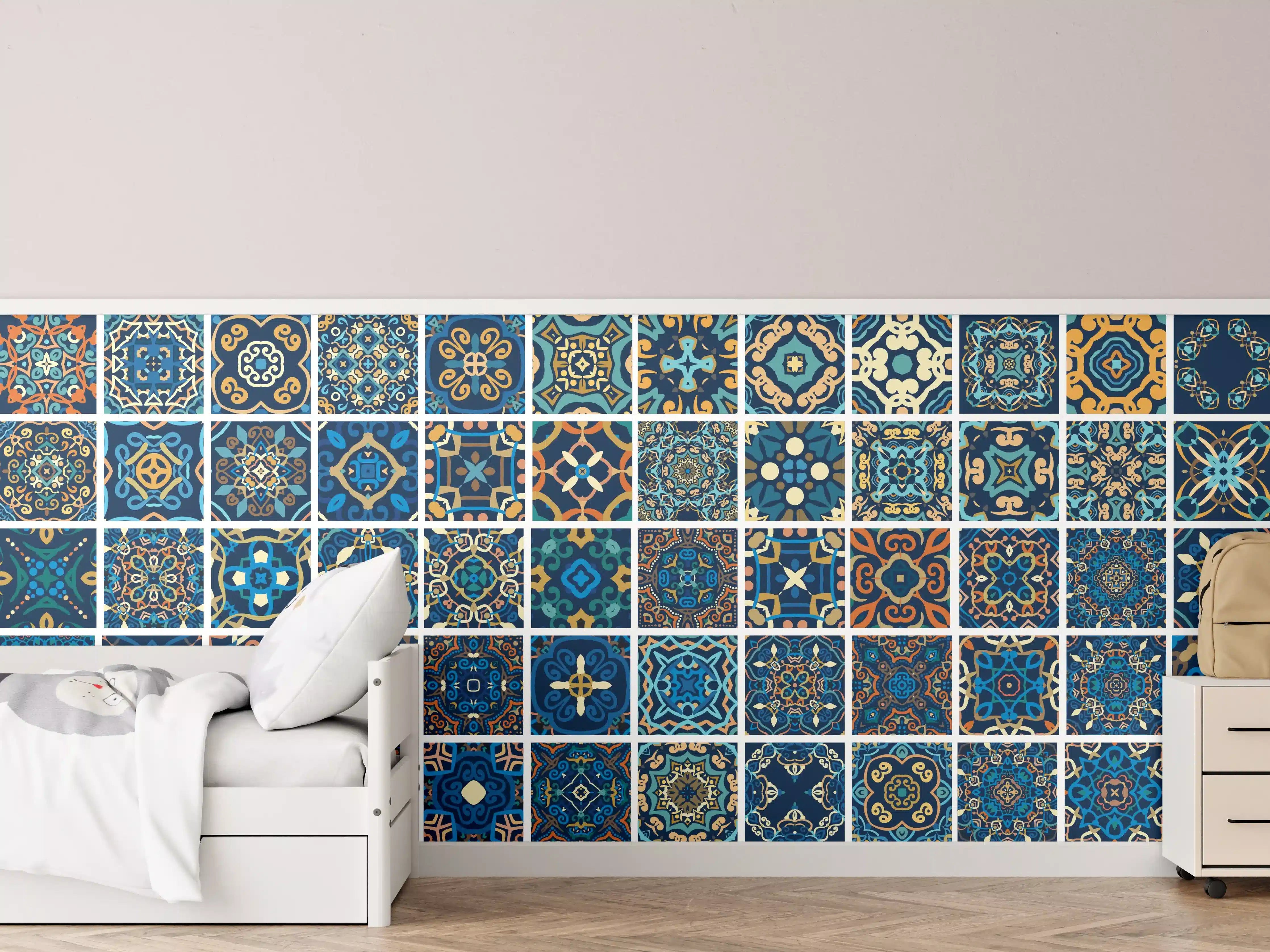 Kinderzimmer Wandgestaltung - Blaues Orientalisches Fliesenmuster
