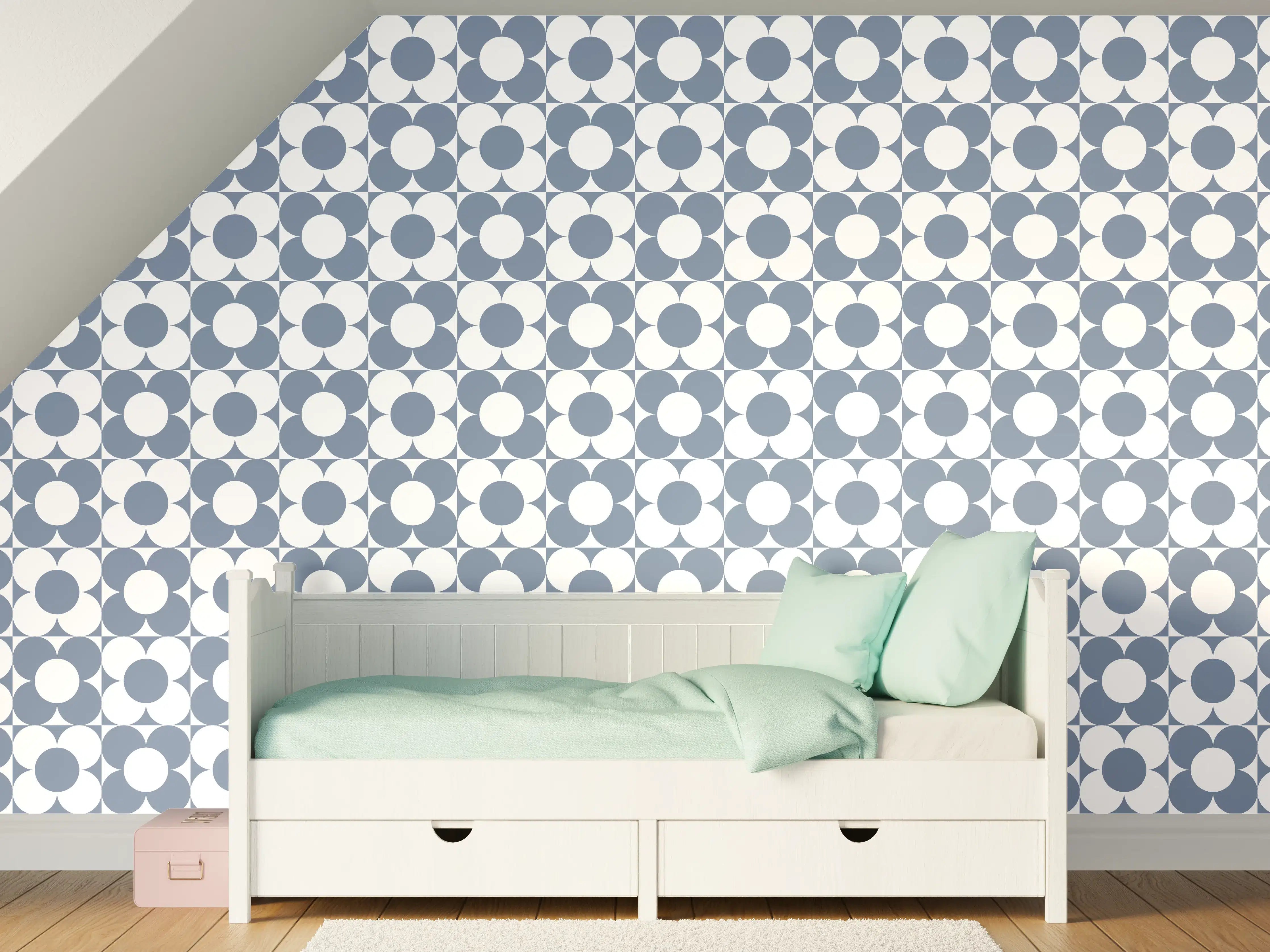 Kinderzimmer Wandgestaltung - Blaues Retro-Muster