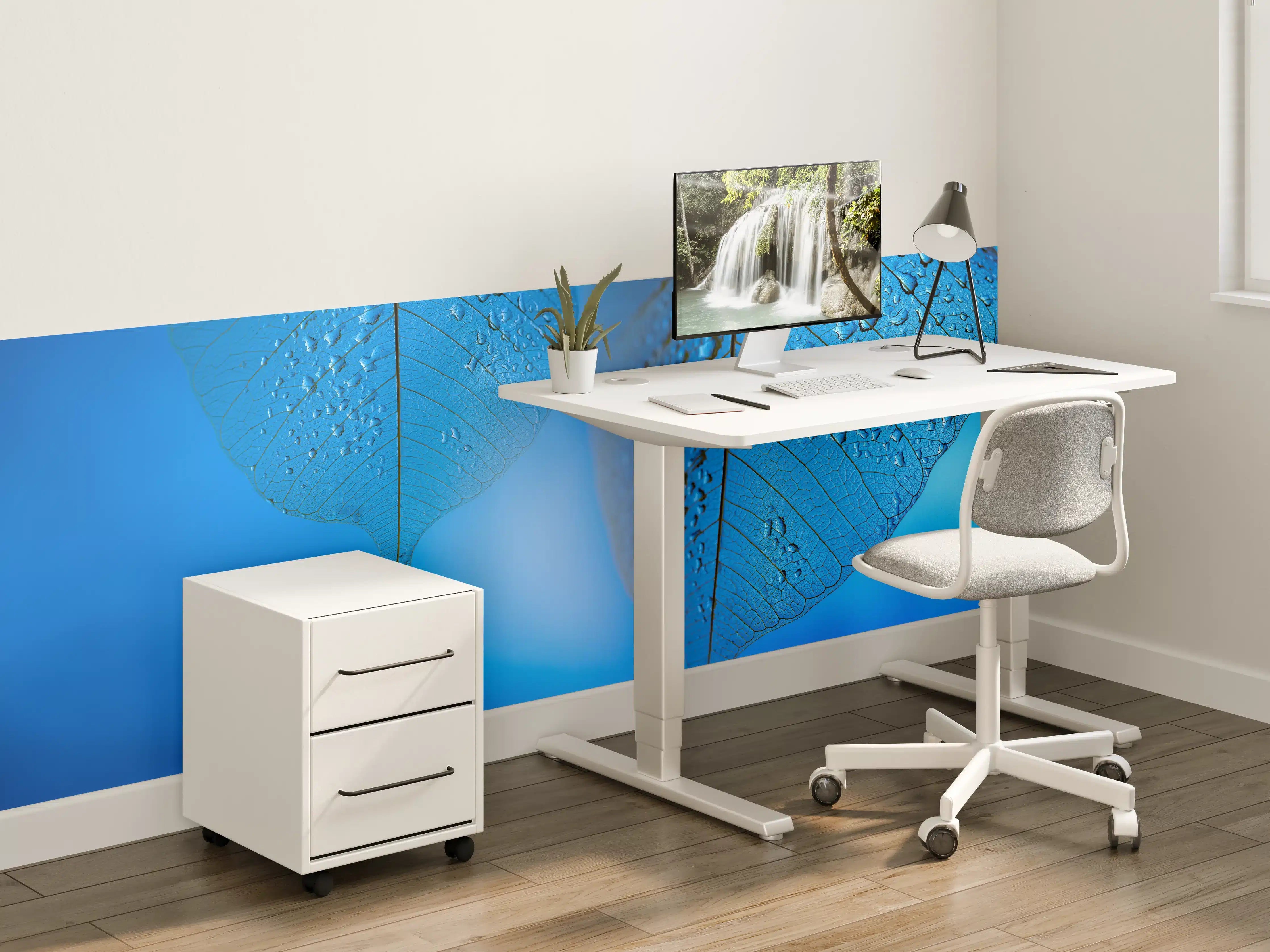 Kinderzimmer Wandgestaltung - Blaues Tautropfen Blatt Makro