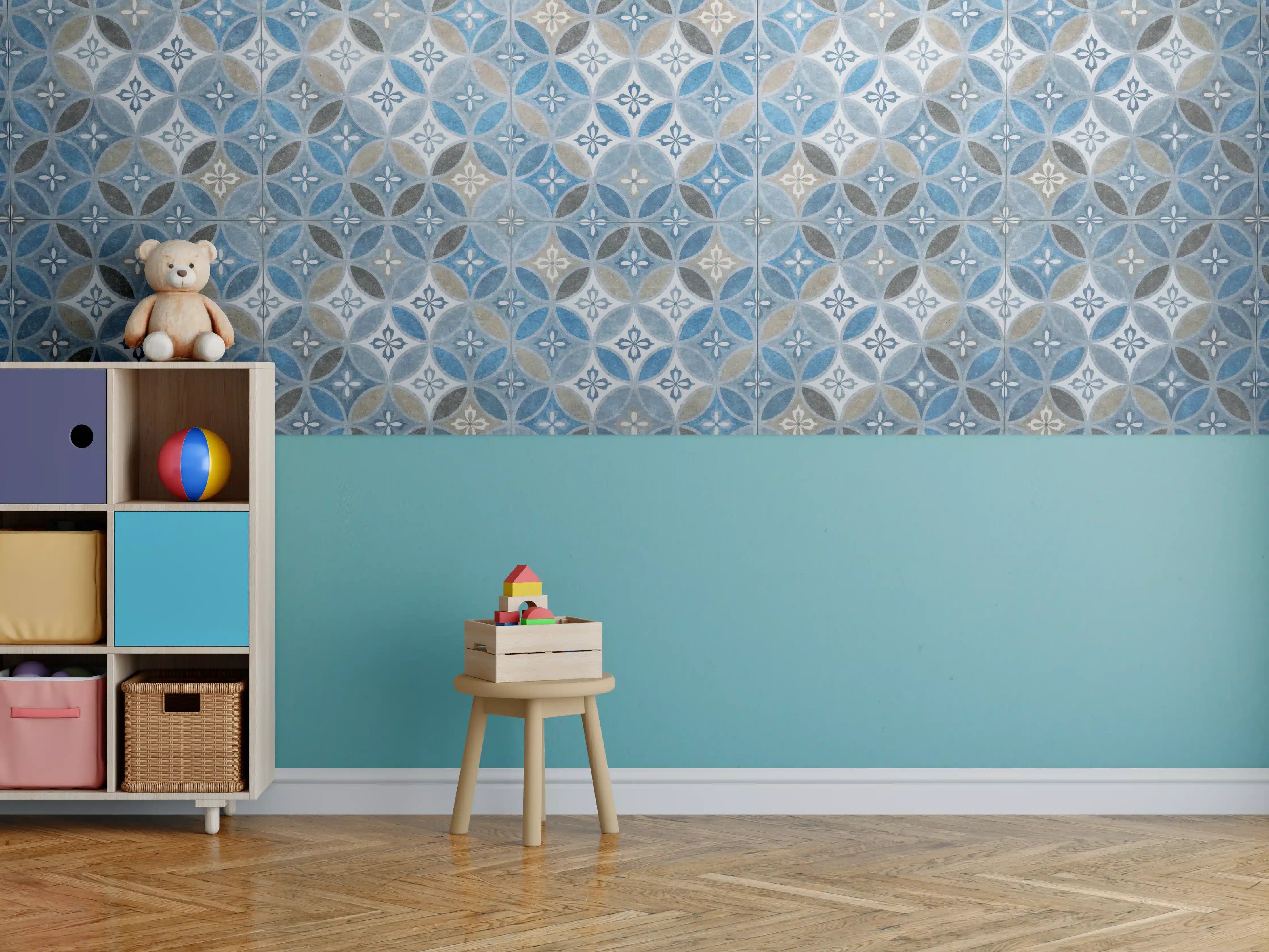 Kinderzimmer Wandgestaltung - Blaues Vintage Mosaik