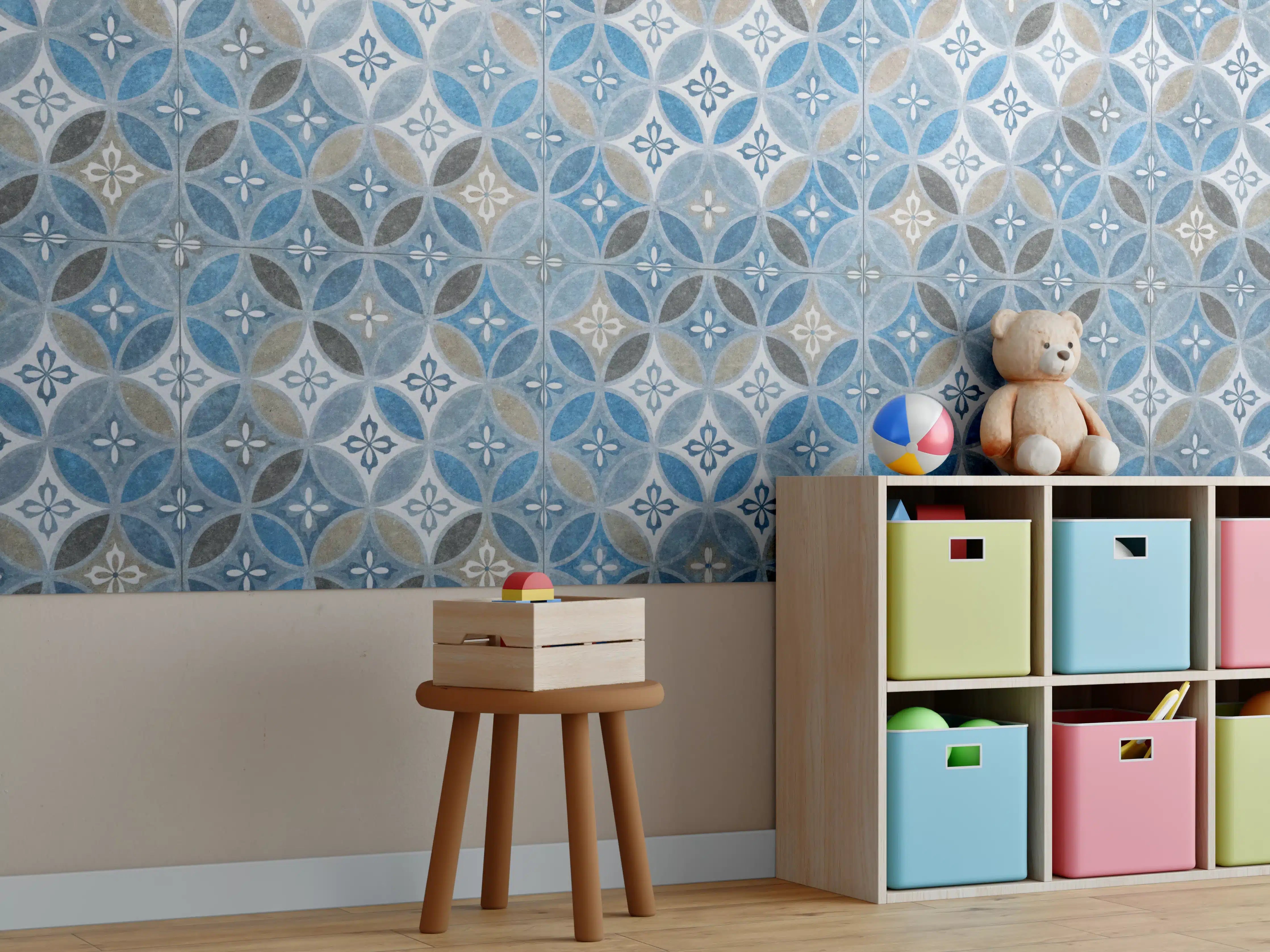 Kinderzimmer Wandgestaltung - Blaues Vintage Mosaik