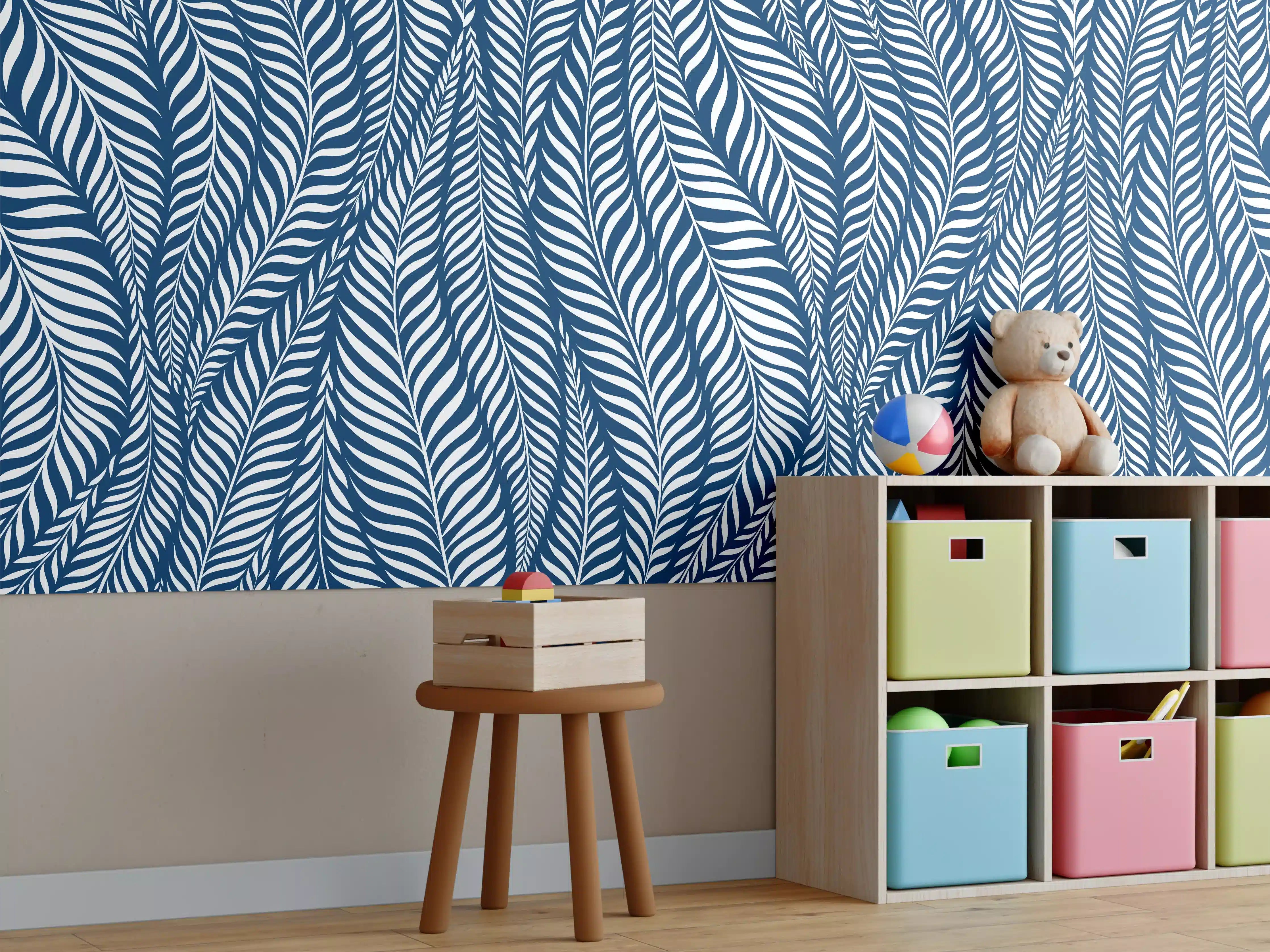 Kinderzimmer Wandgestaltung - Blaues Wellenmuster