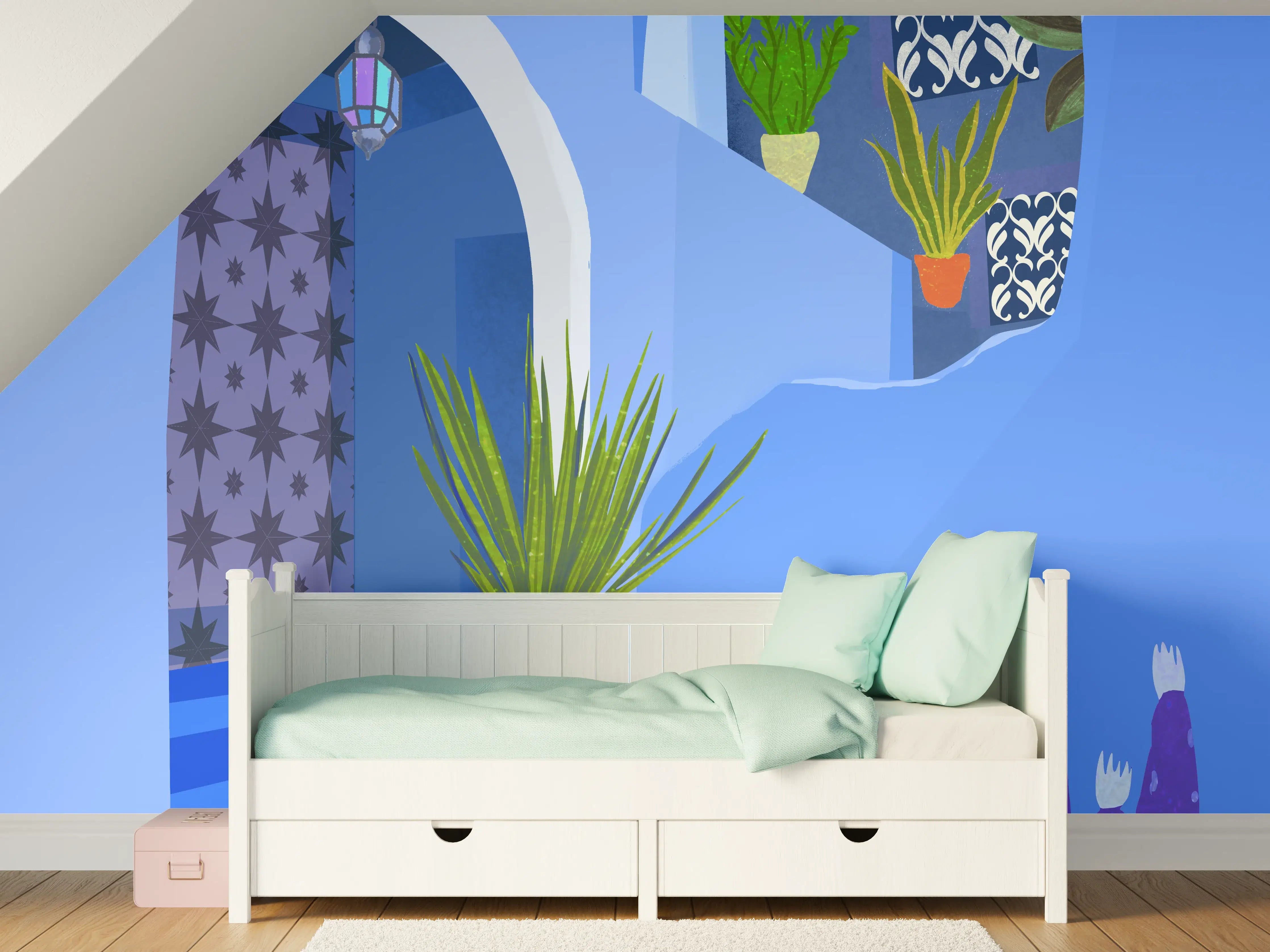 Kinderzimmer Wandgestaltung - Blaugetöntes Marokko Poster