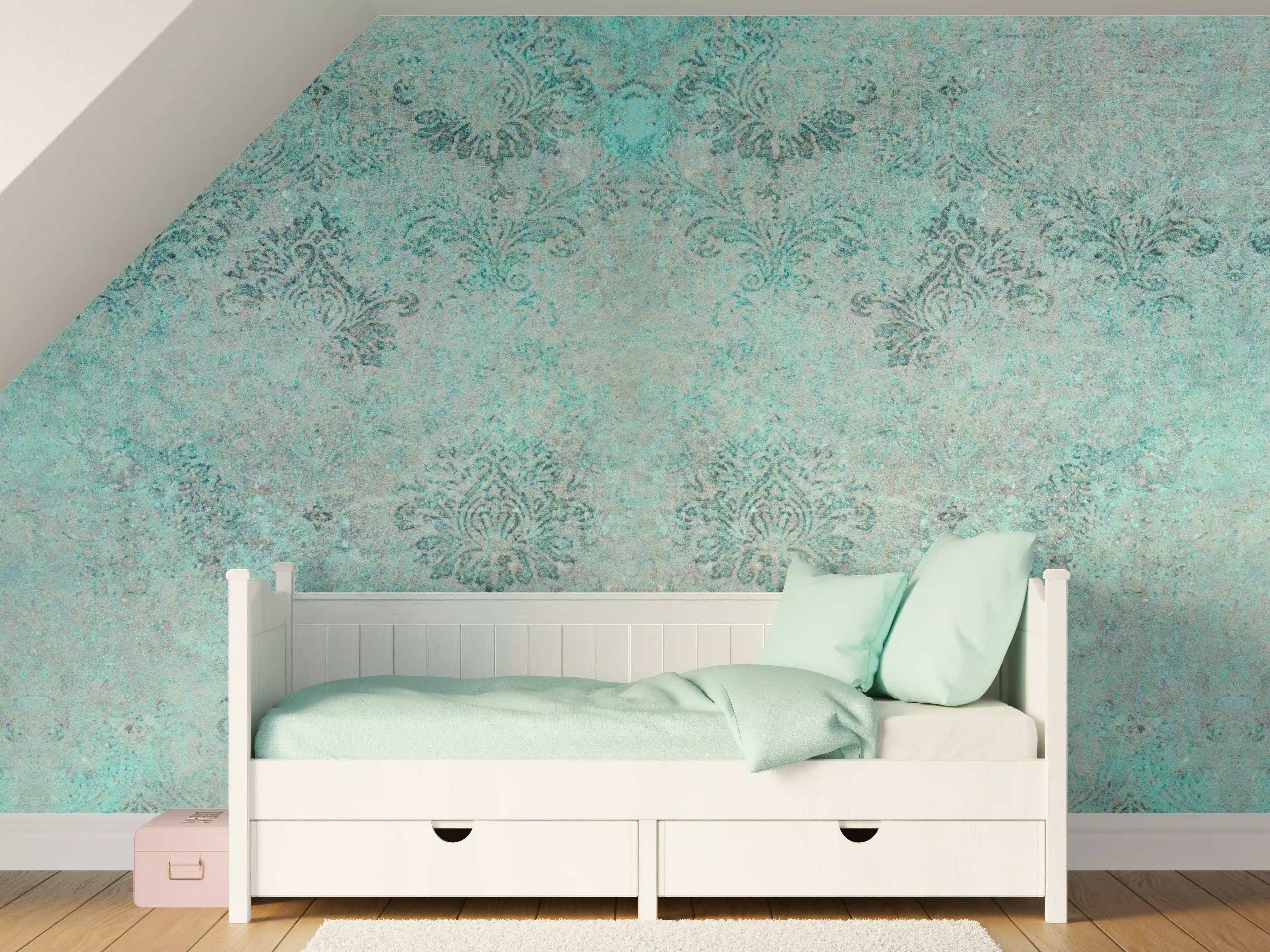 Kinderzimmer Wandgestaltung - Blaugrünes Strukturmuster mit Textur