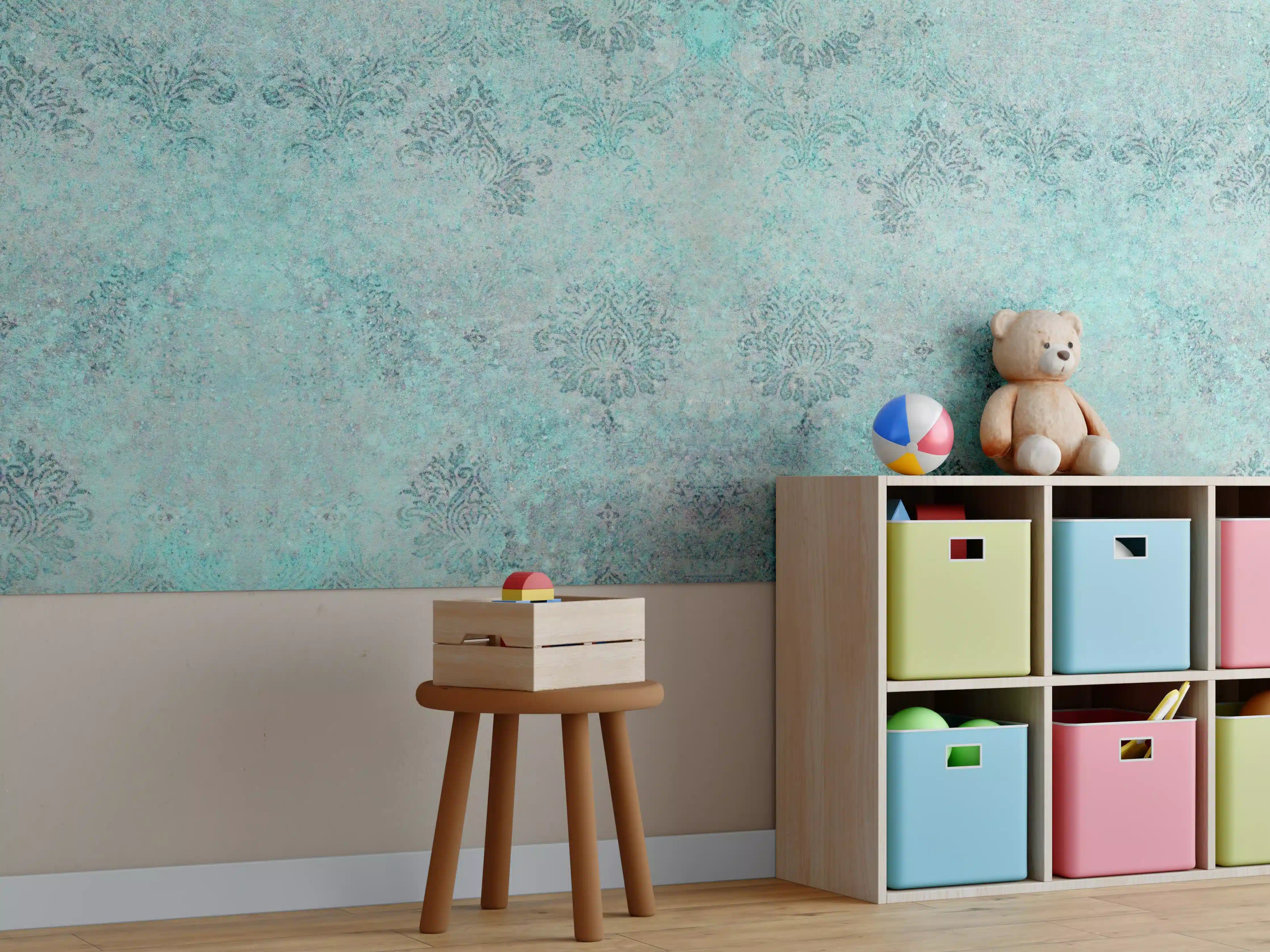 Kinderzimmer Wandgestaltung - Blaugrünes Strukturmuster mit Textur