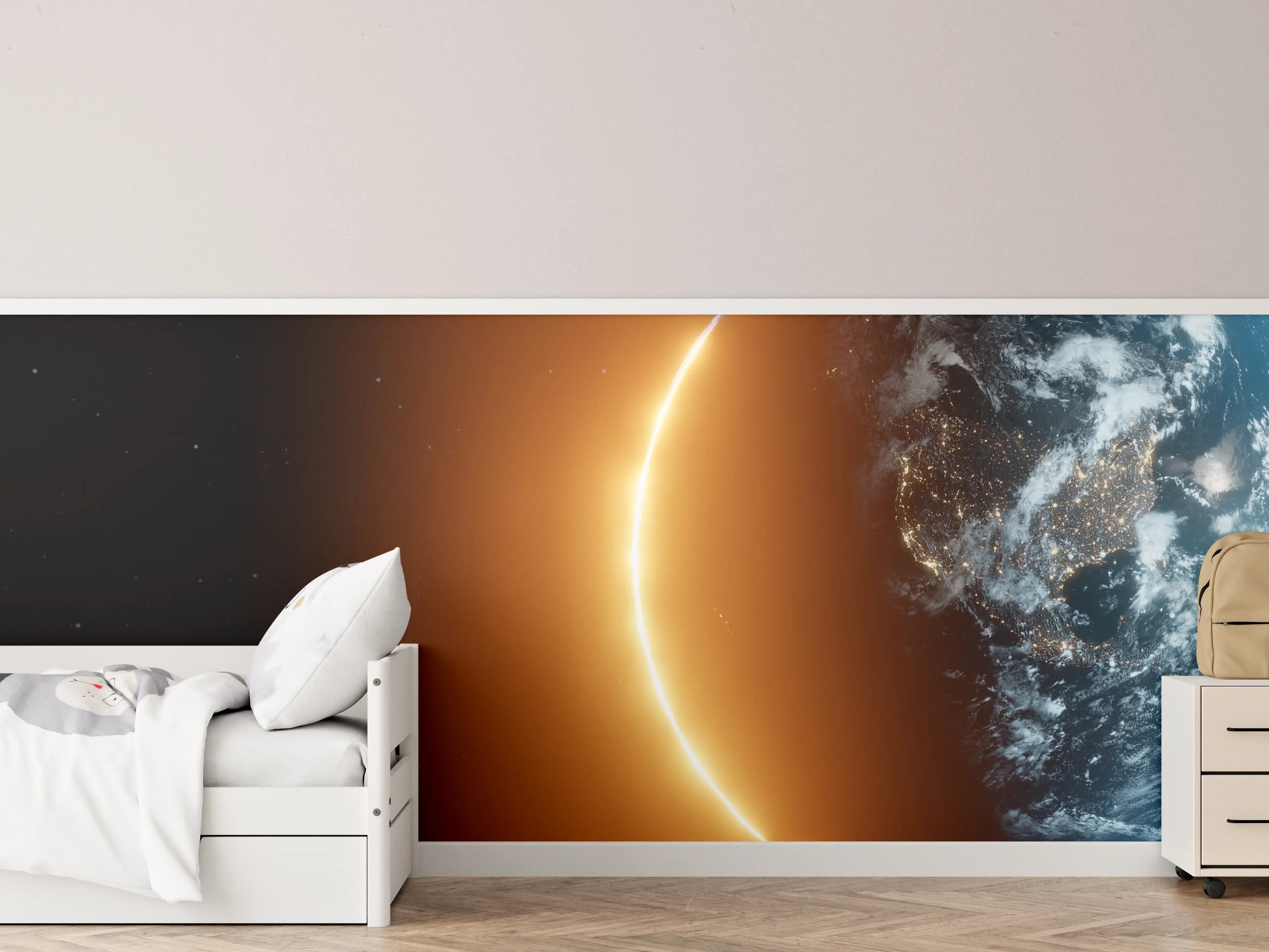 Kinderzimmer Wandgestaltung - Blick auf Erde - Nacht der USA