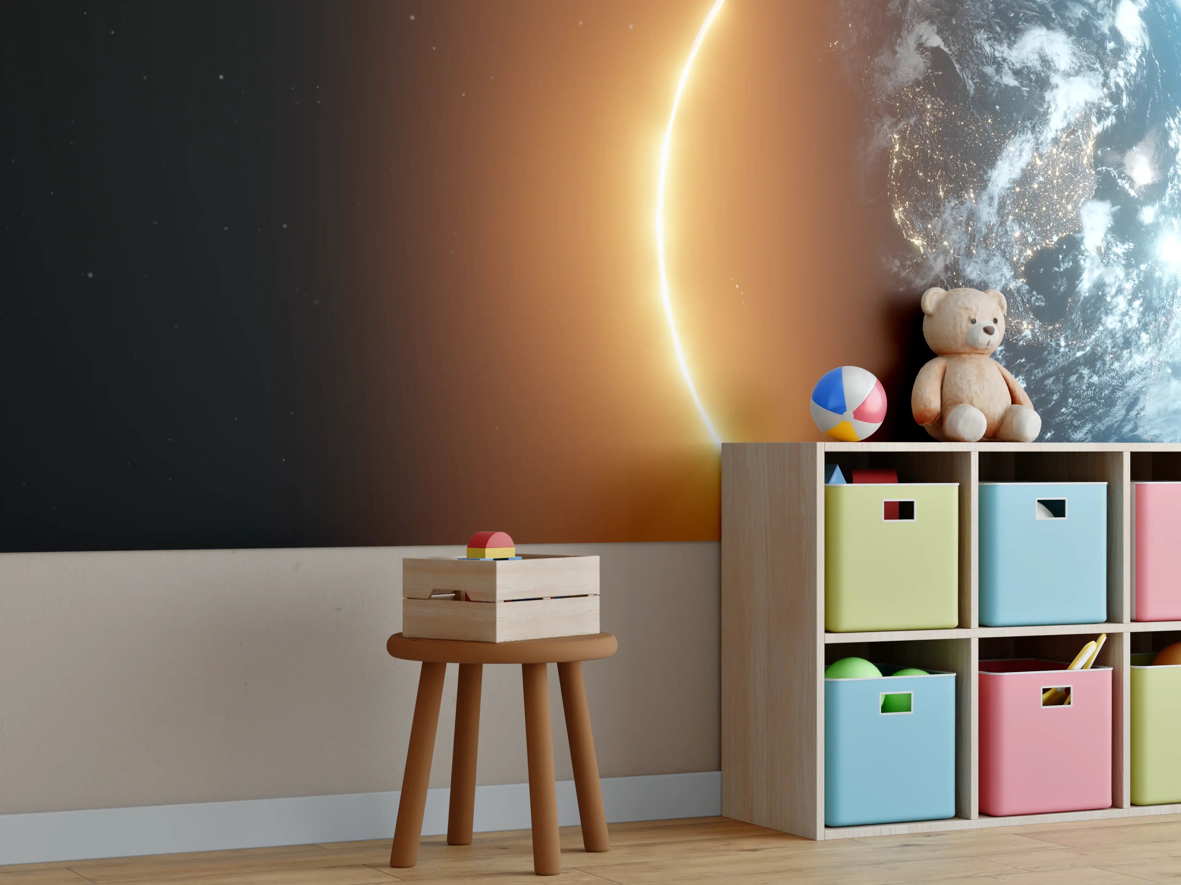 Kinderzimmer Wandgestaltung - Blick auf Erde - Nacht der USA