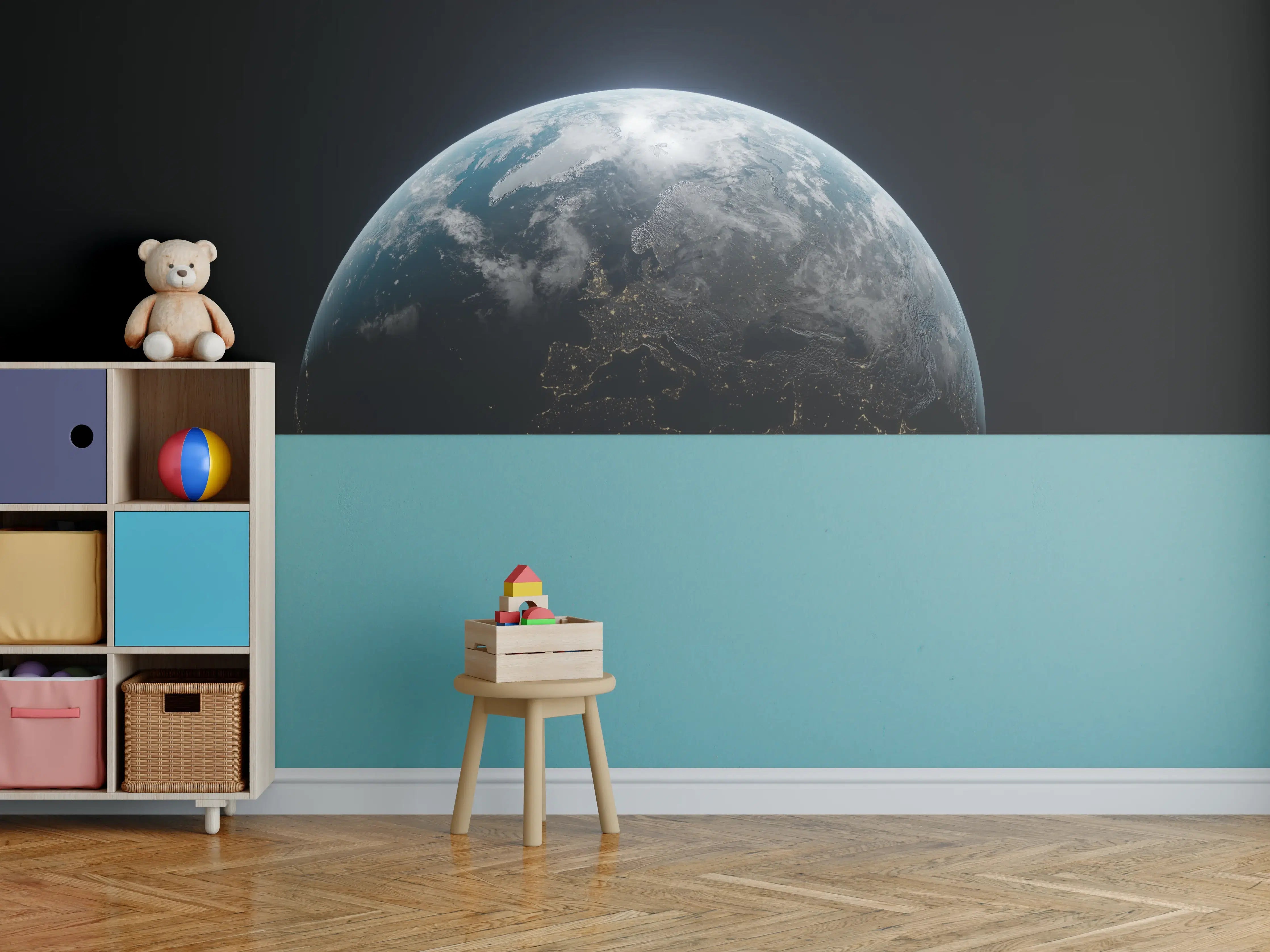 Kinderzimmer Wandgestaltung - Blick auf die Erde