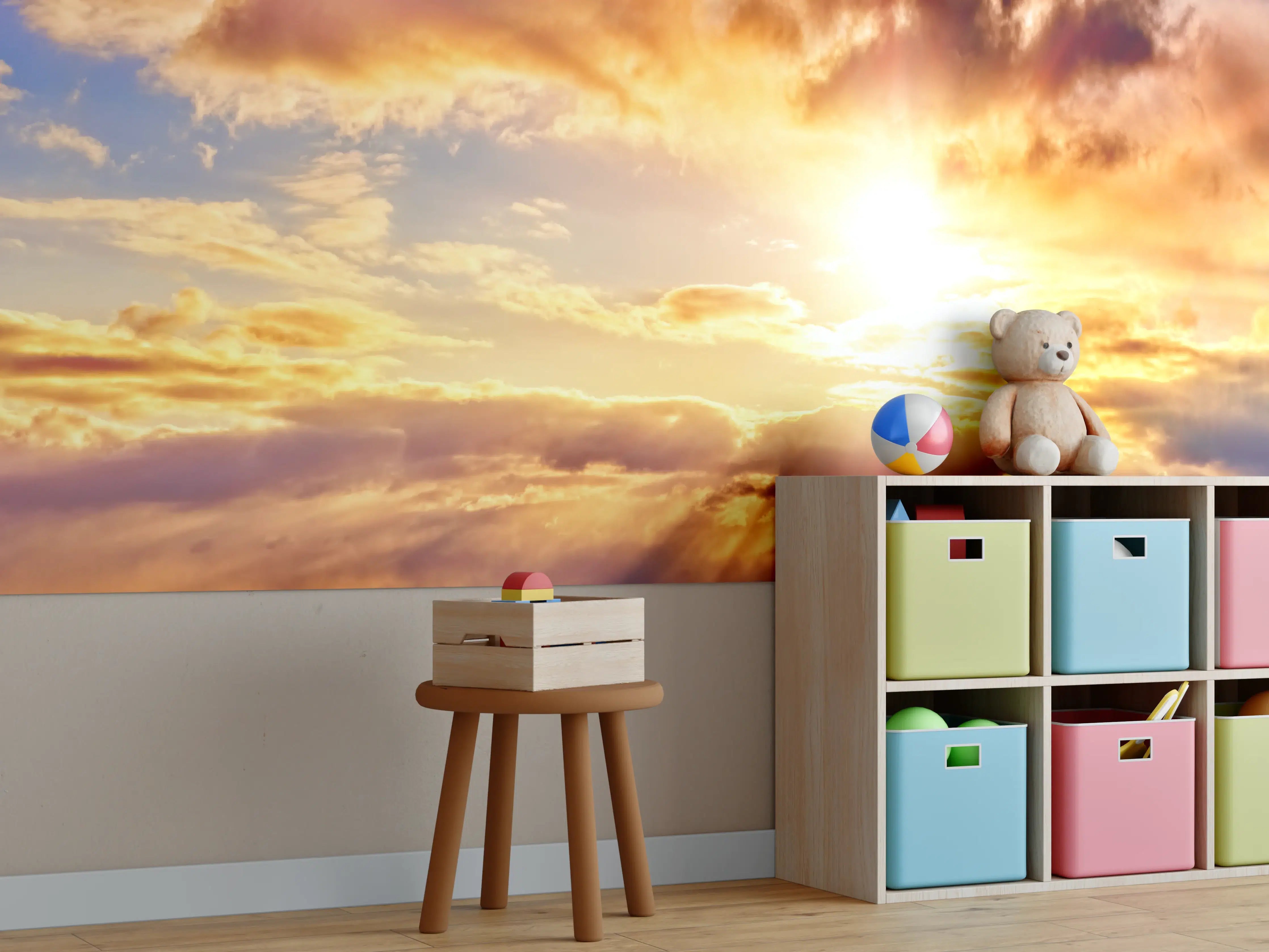 Kinderzimmer Wandgestaltung - Blick zum schönen Sonnenuntergang