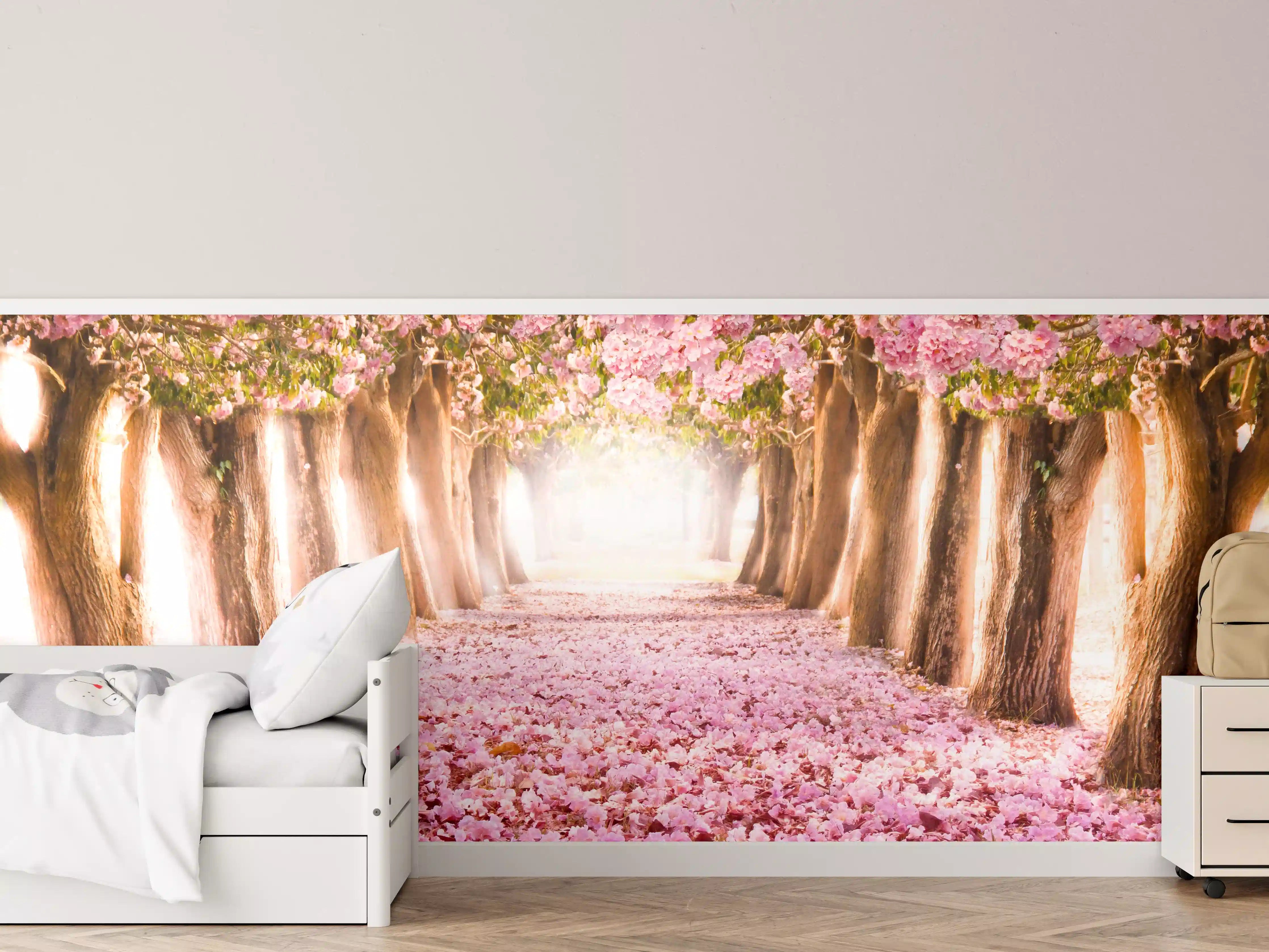 Kinderzimmer Wandgestaltung - Blühender Märchenweg mit rosa Blüten