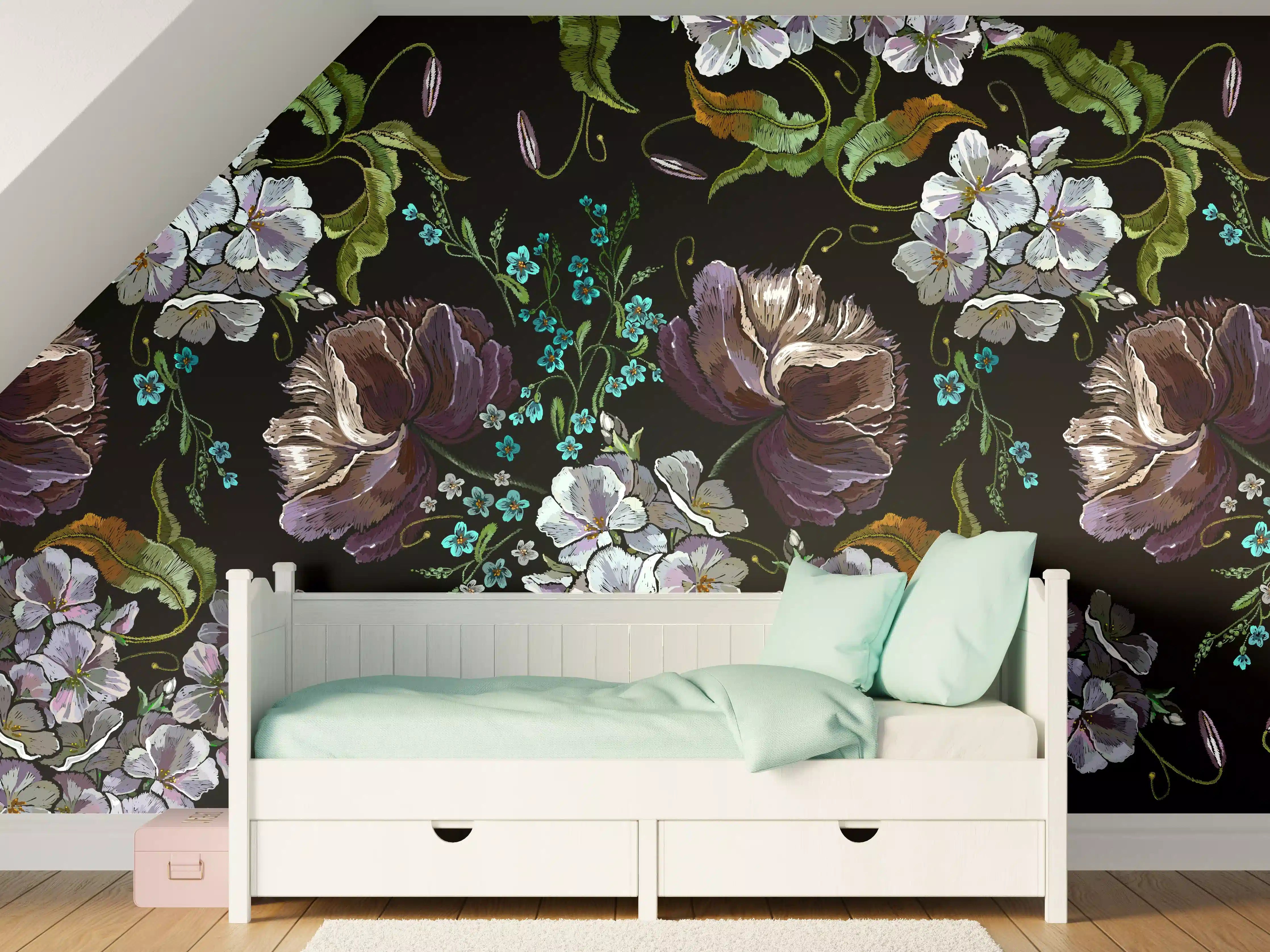 Kinderzimmer Wandgestaltung - Blüten in der Nacht