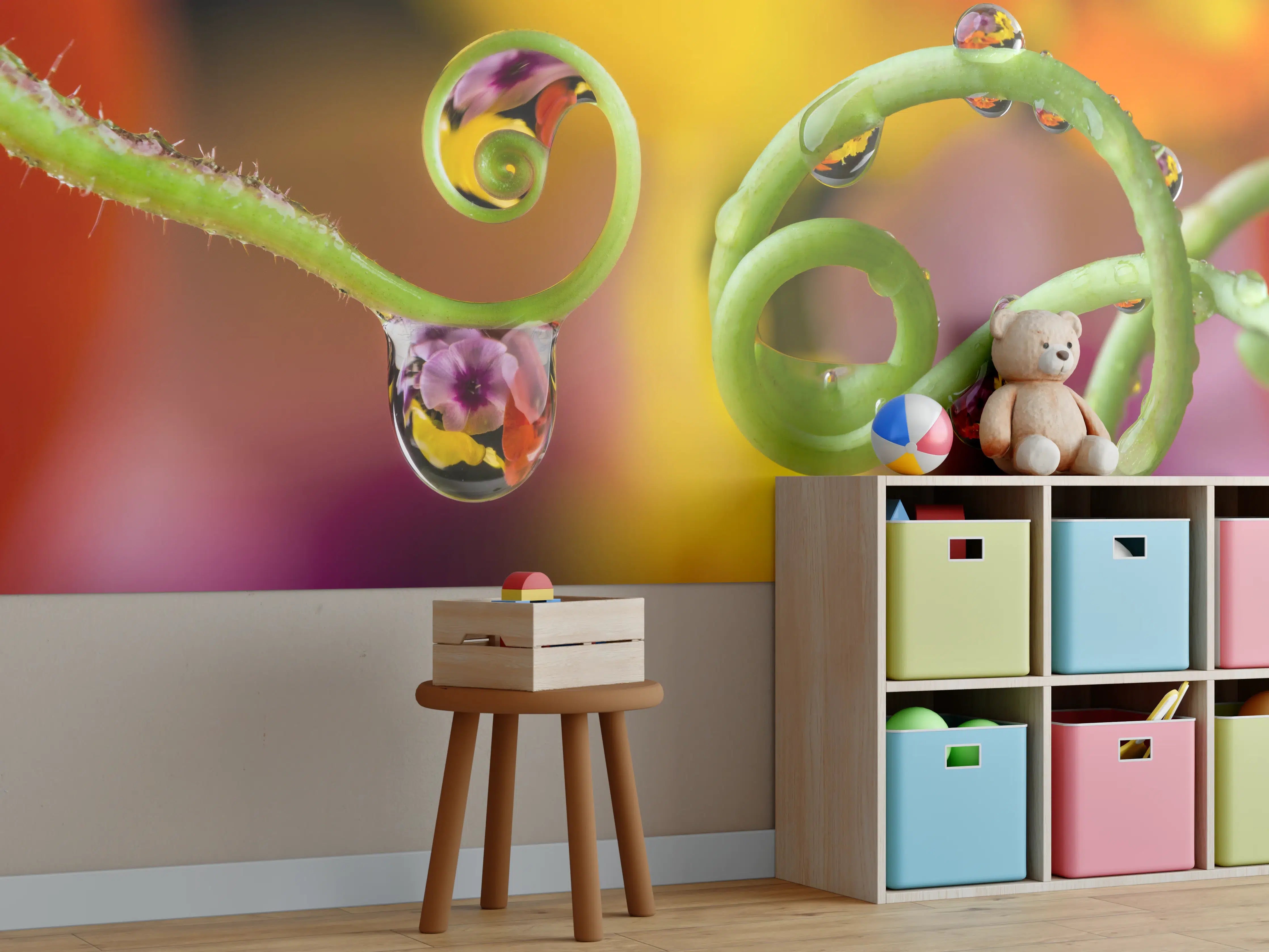 Kinderzimmer Wandgestaltung - Blume mit abstrakten Tropfen