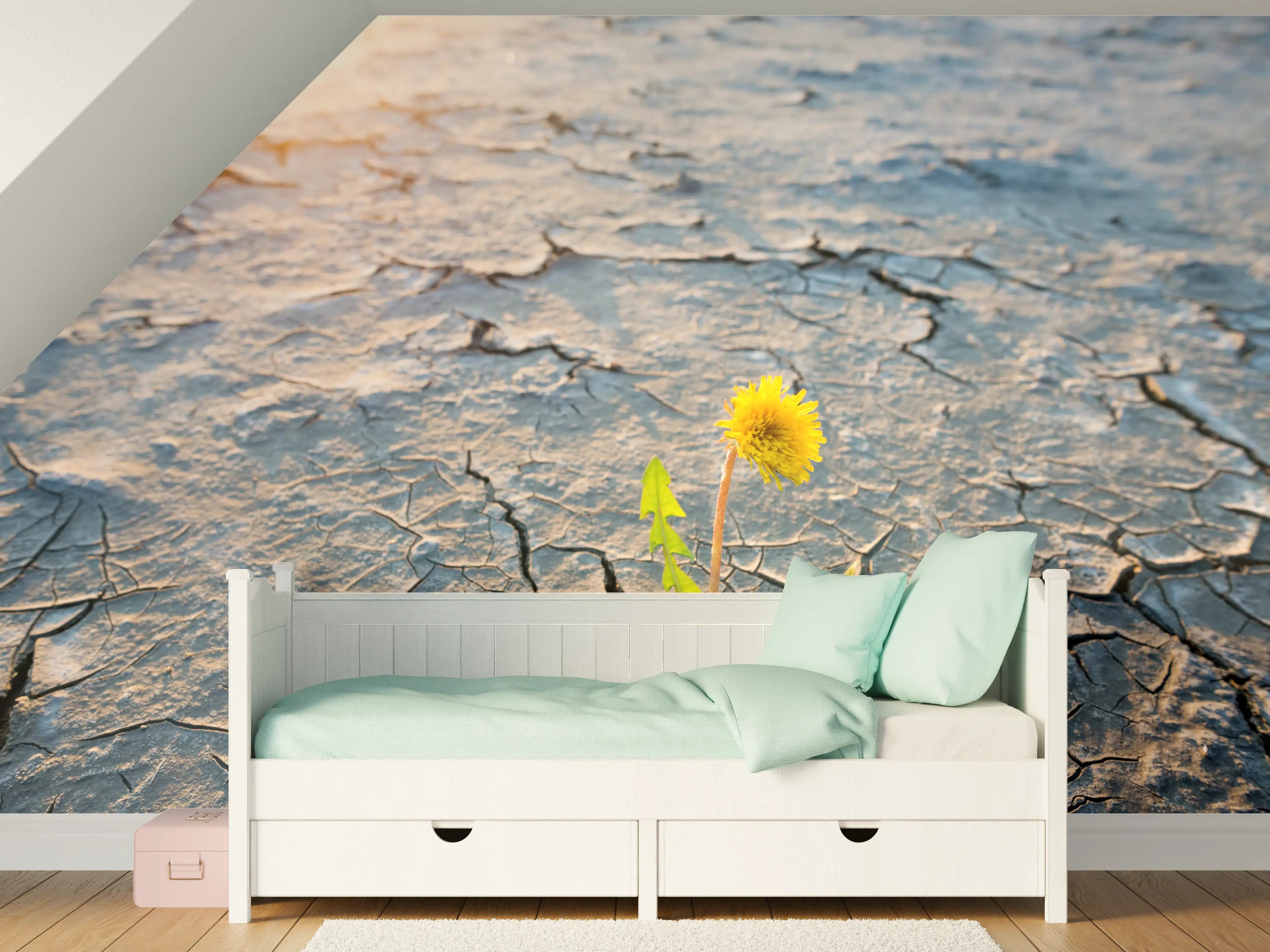 Kinderzimmer Wandgestaltung - Blume wächst in trockener Wüste