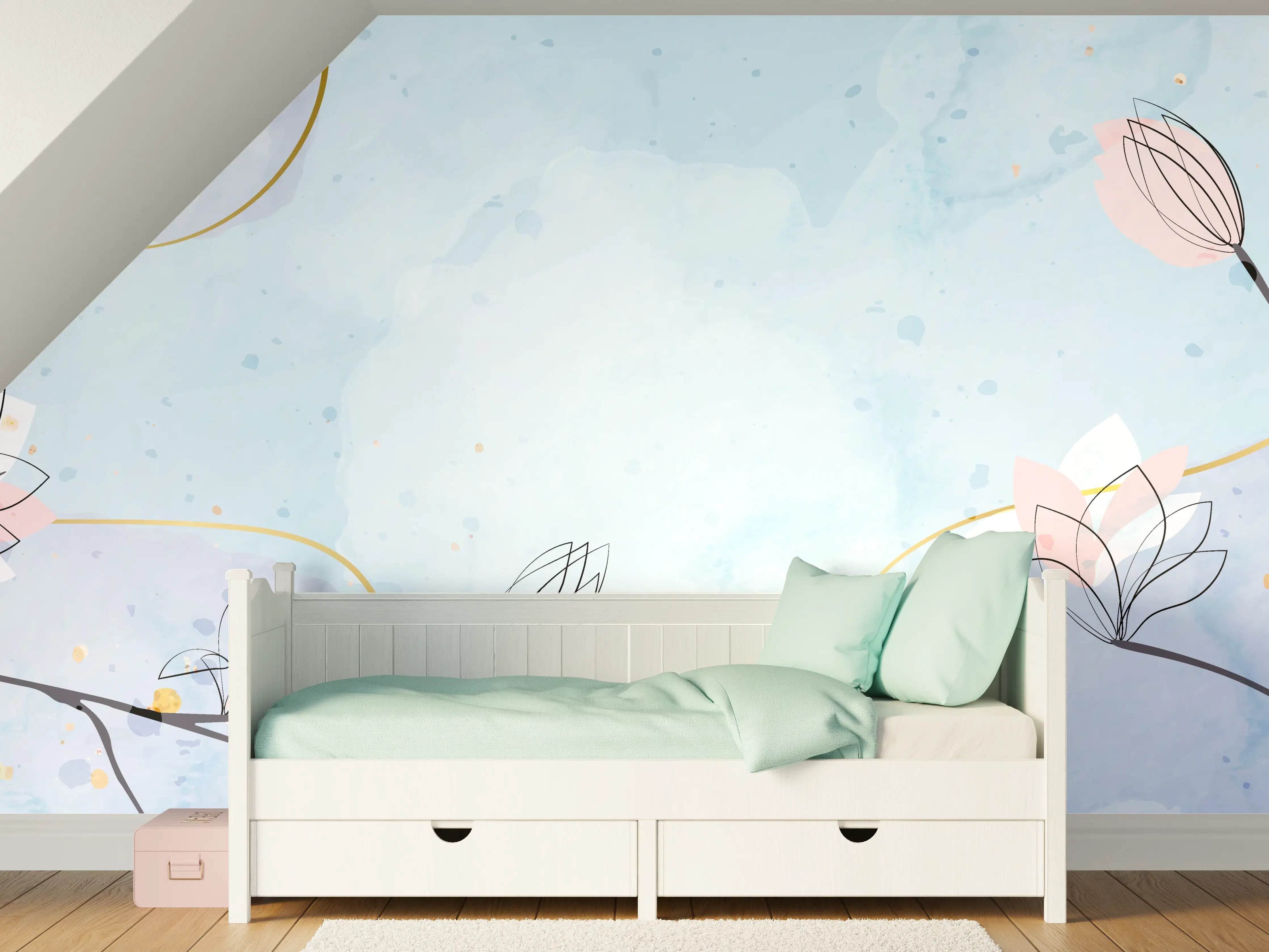 Kinderzimmer Wandgestaltung - Blumen-Aquarell Pastellfarben