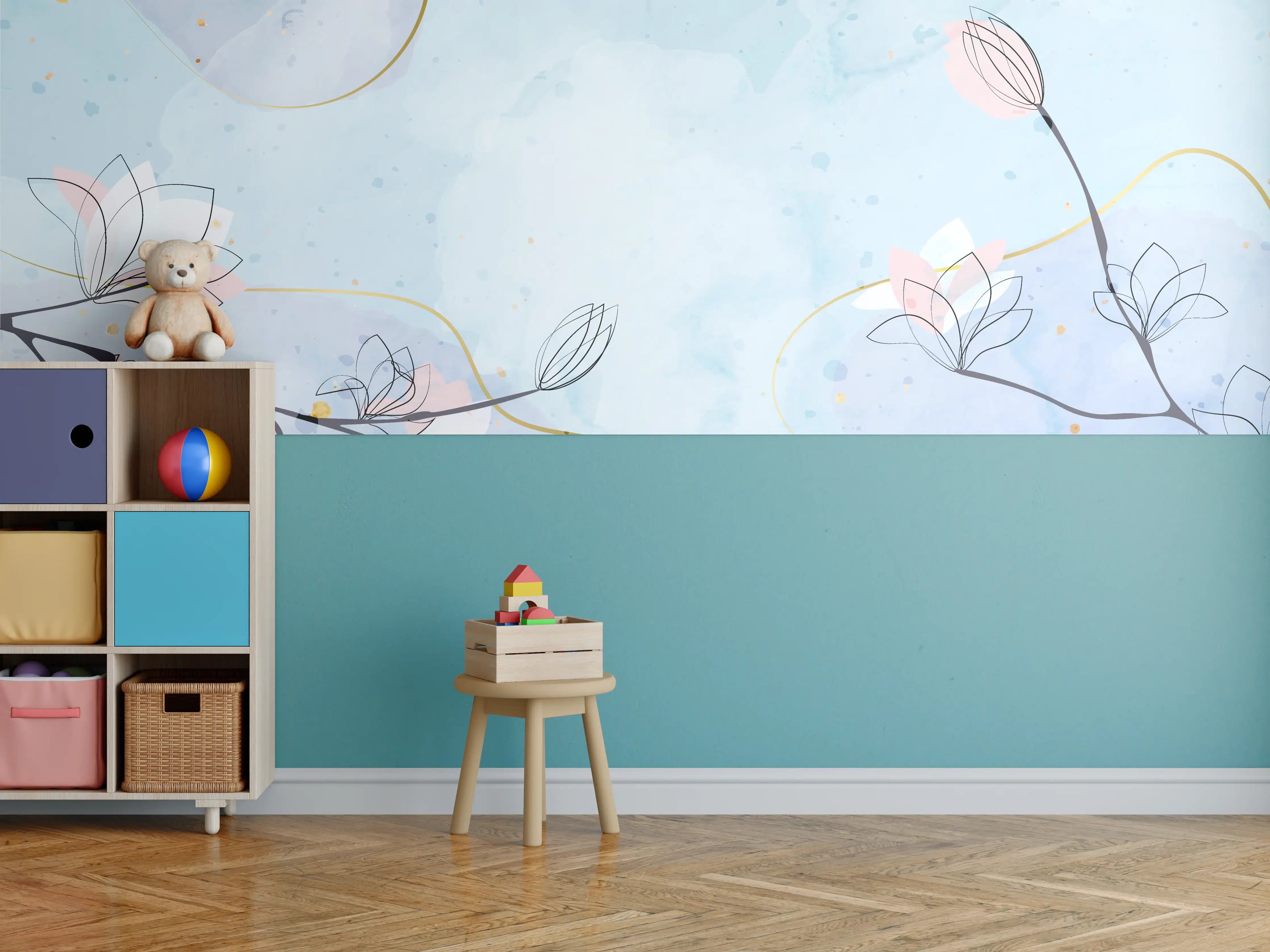 Kinderzimmer Wandgestaltung - Blumen-Aquarell Pastellfarben