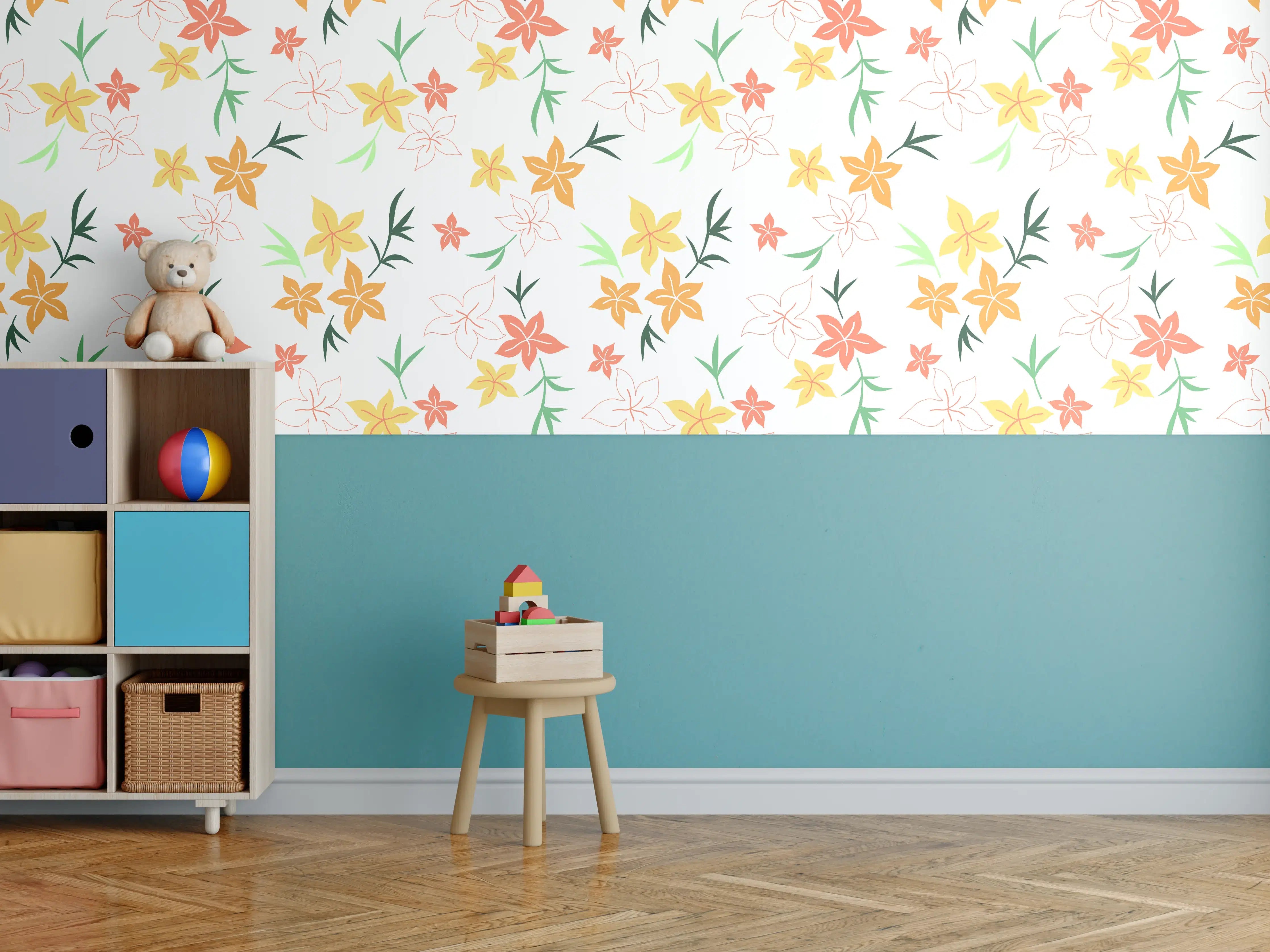 Kinderzimmer Wandgestaltung - Blumen Muster mit Pastellfarben